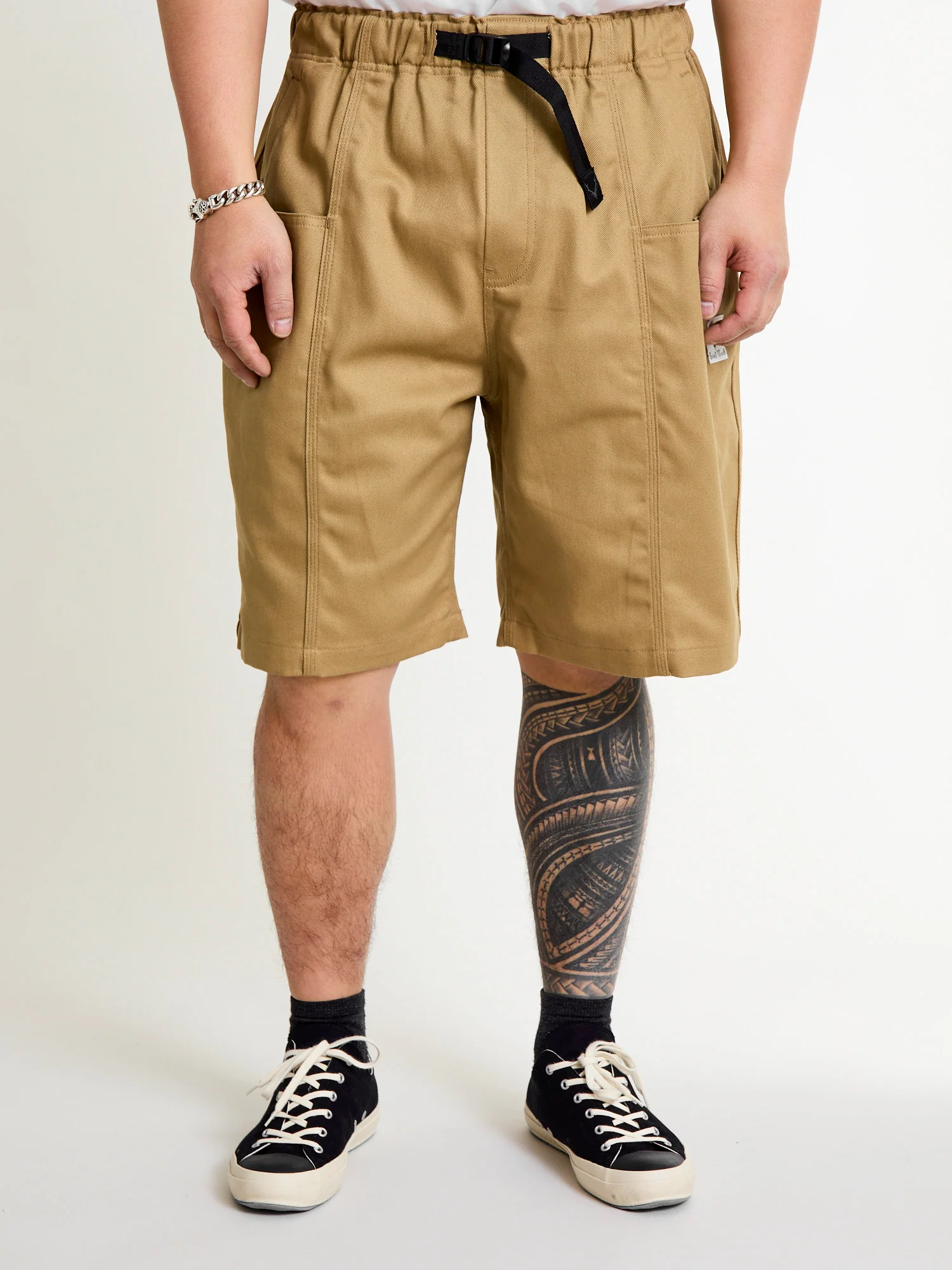Cotton Twill Belted C.S Shorts in Khaki - Image 2