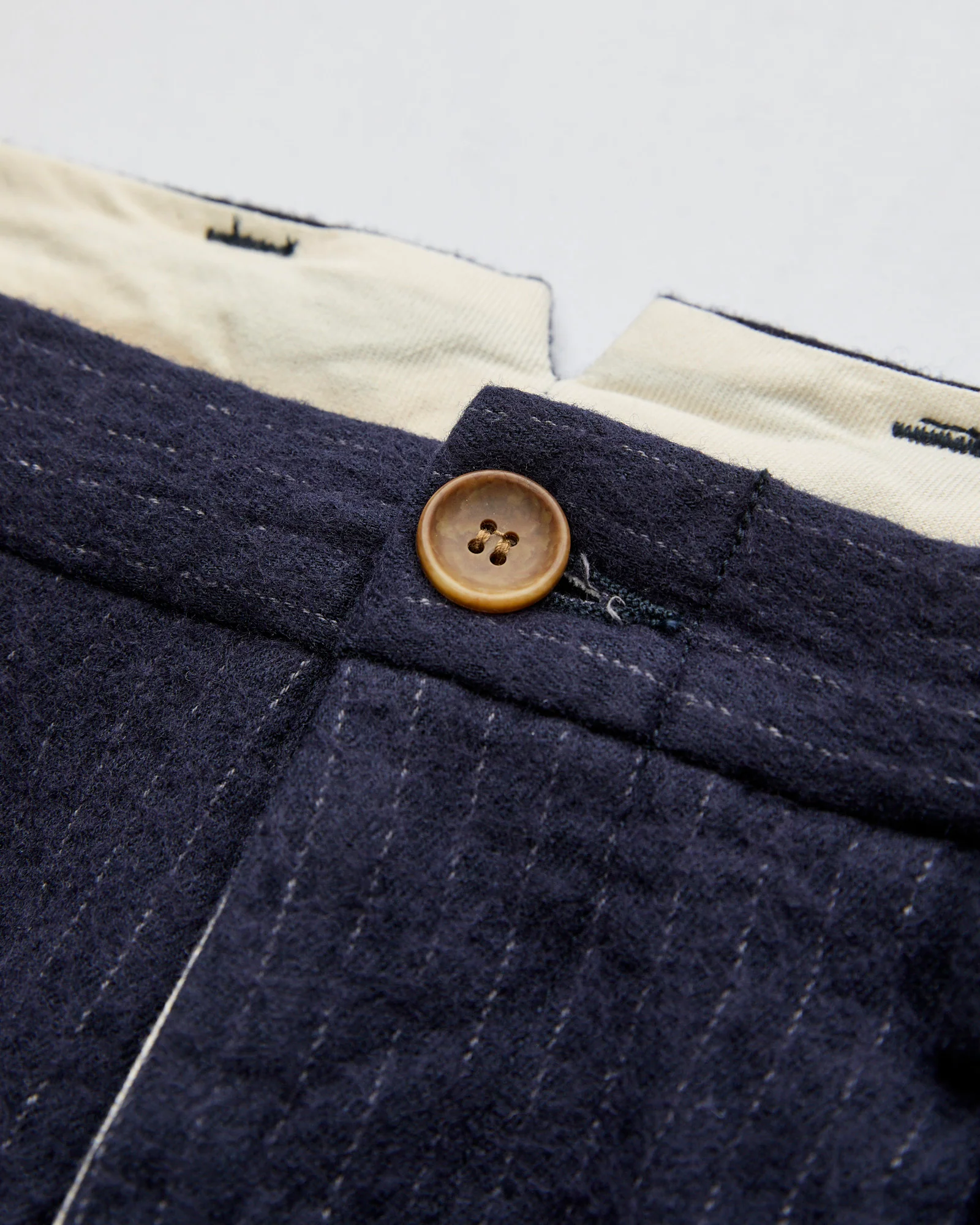 Cotton Wool 2Tuck Trousers in Navy Pinstripe - Image 6