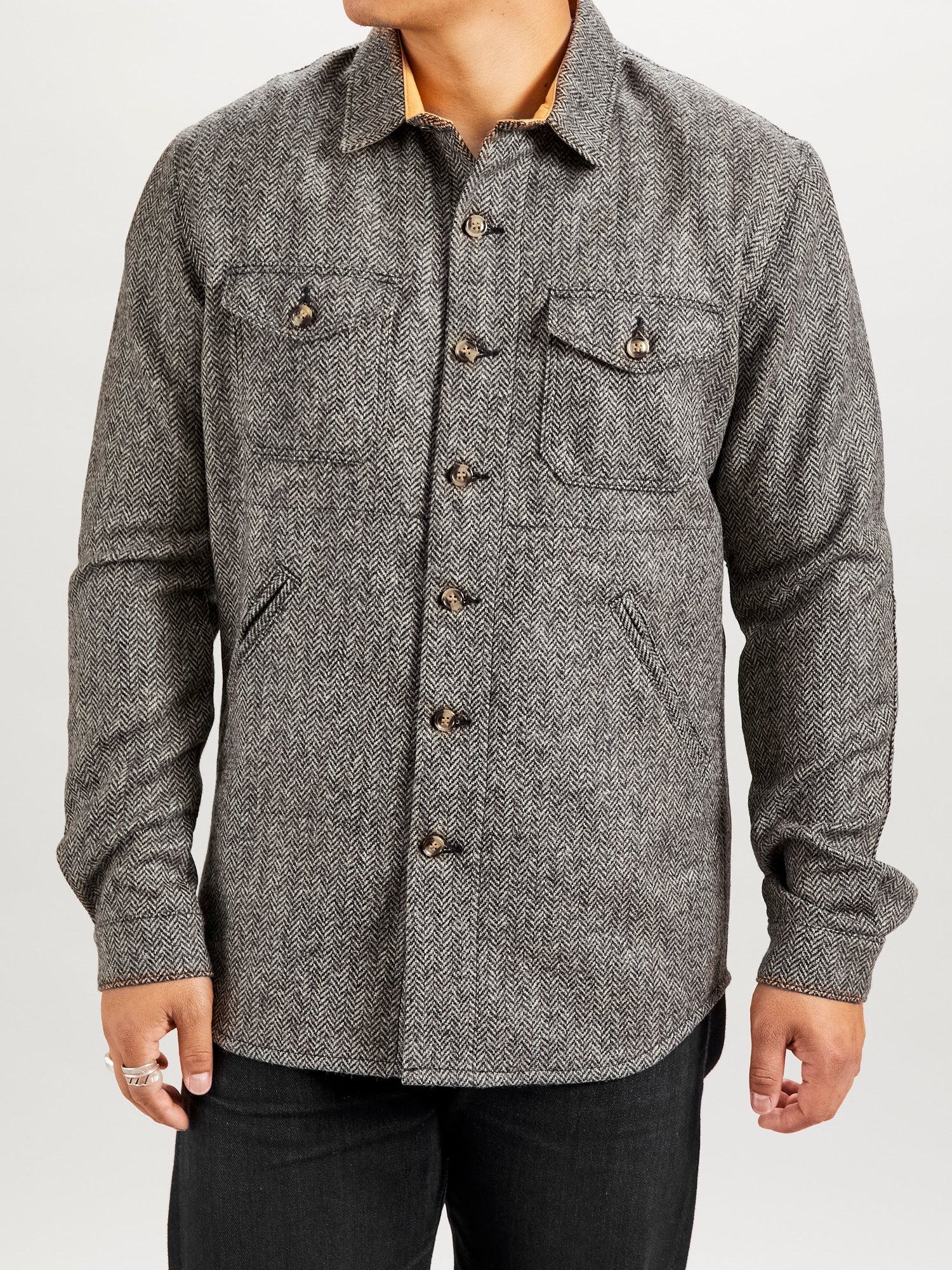 Crissman Overshirt in Black & Natural Herringbone - Image 2