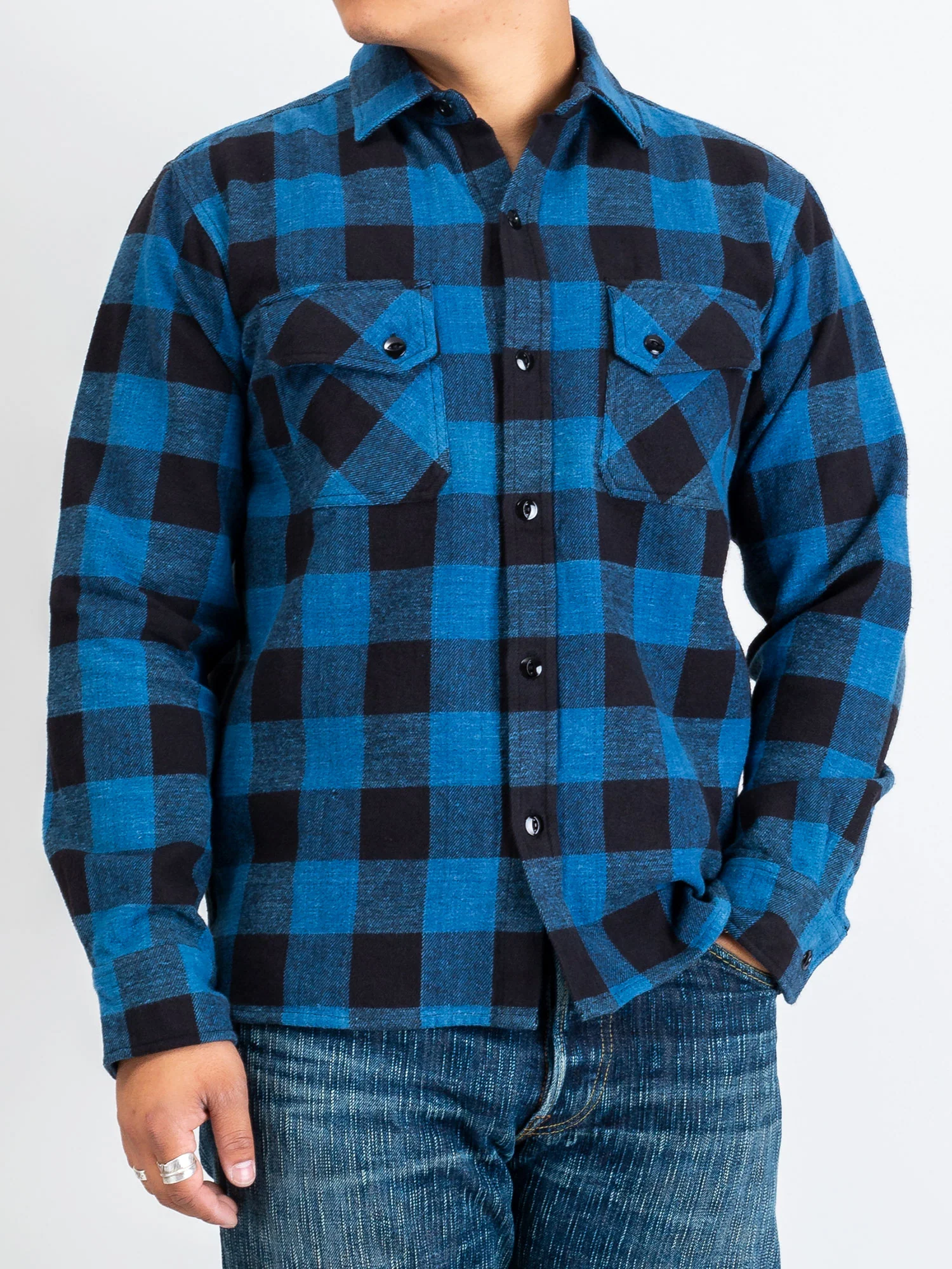 Crosscut Flannel in Indigo Buffalo Plaid - Image 2