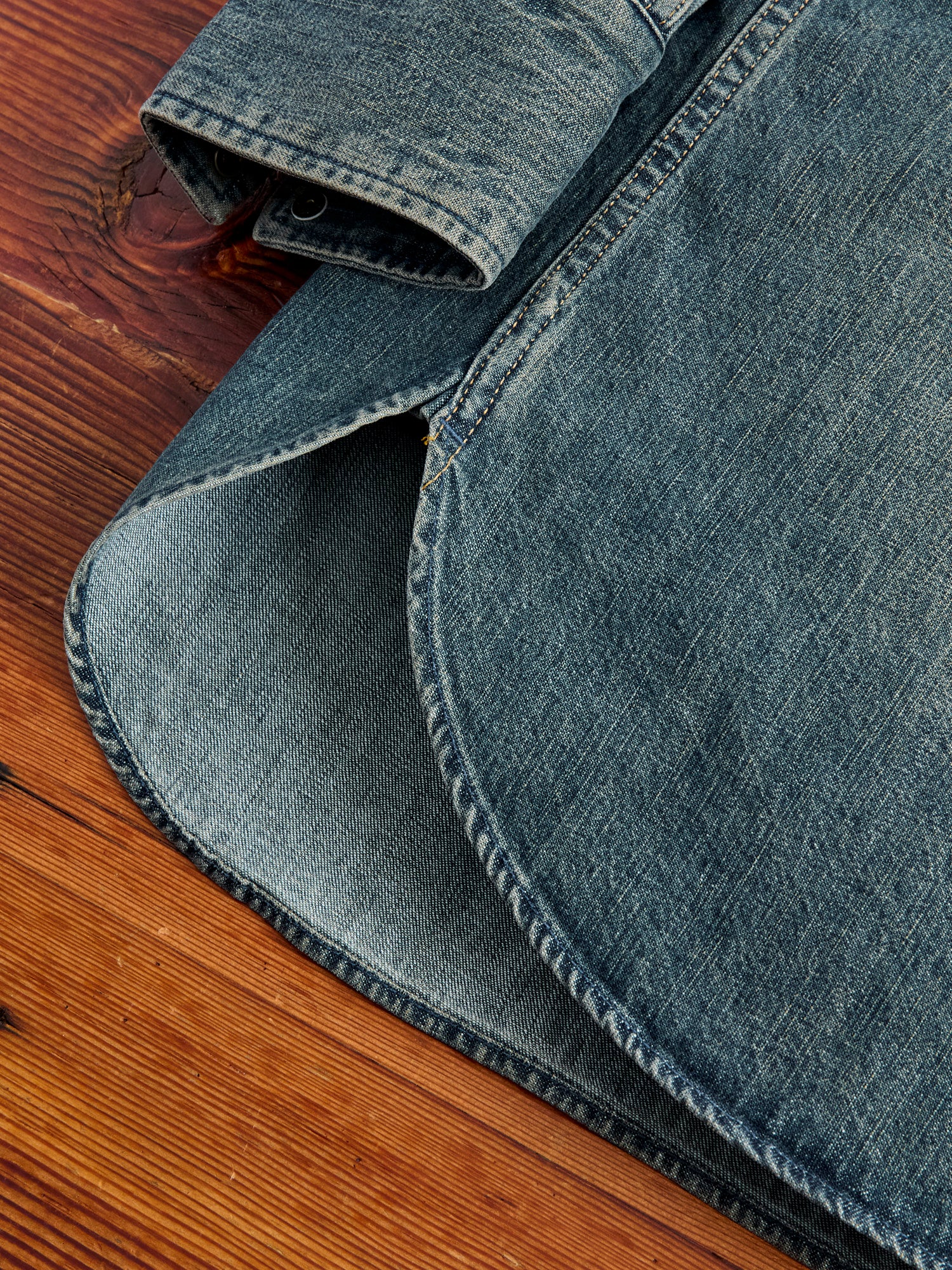 Denim Western Button-Down Shirt in Indigo-Camel Double Dye - Image 6