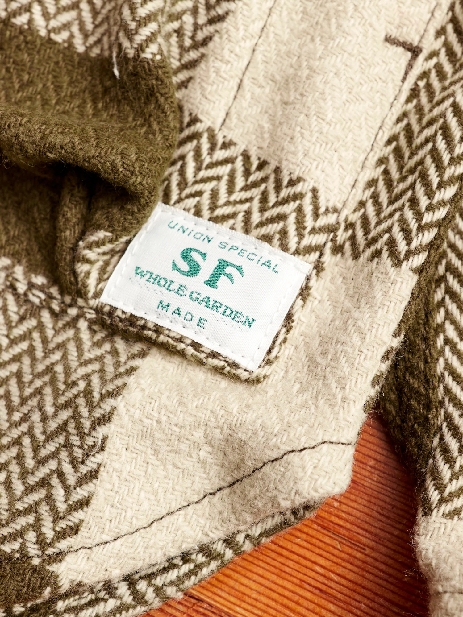 Digs Crew Half Shirt in Olive Herringbone Check - Image 6
