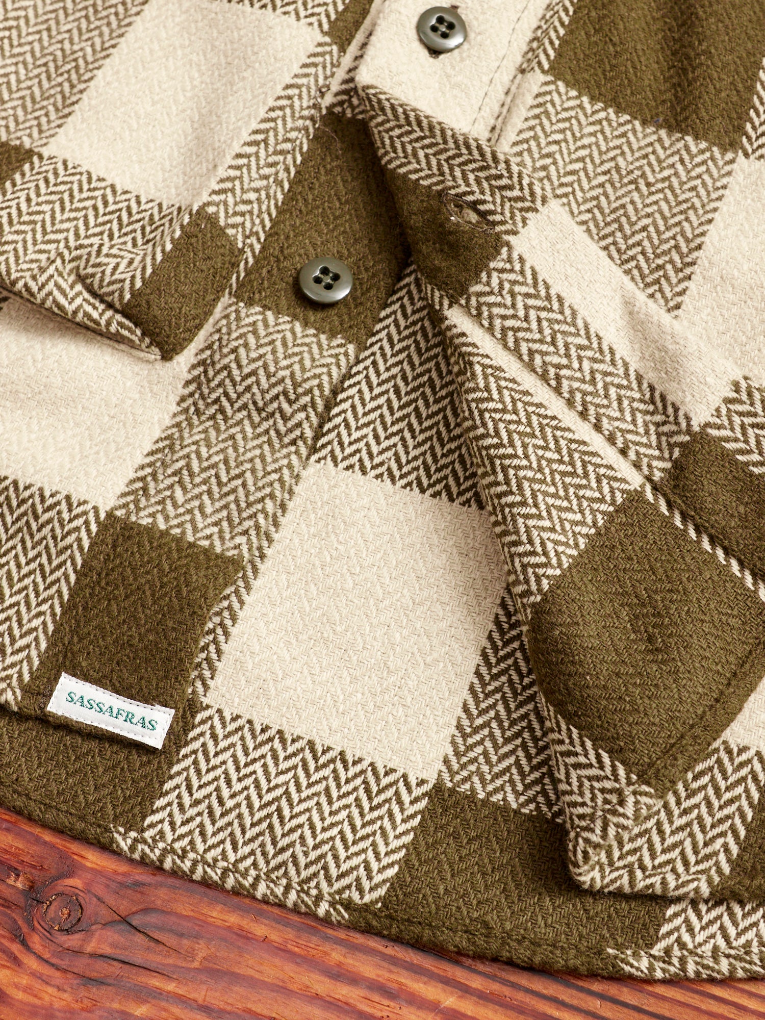 Digs Crew Half Shirt in Olive Herringbone Check - Image 9