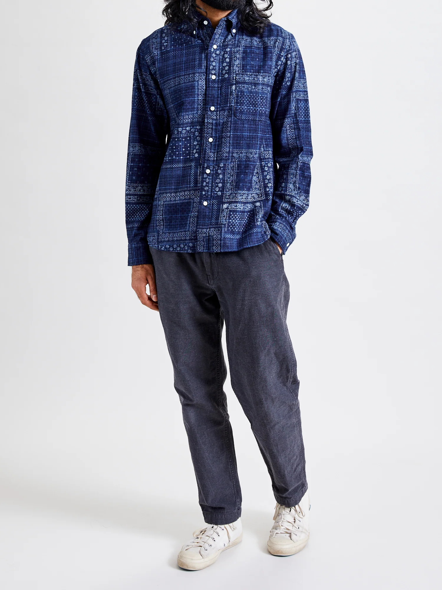 Discharge Print Button-Down Shirt in Indigo - Image 10
