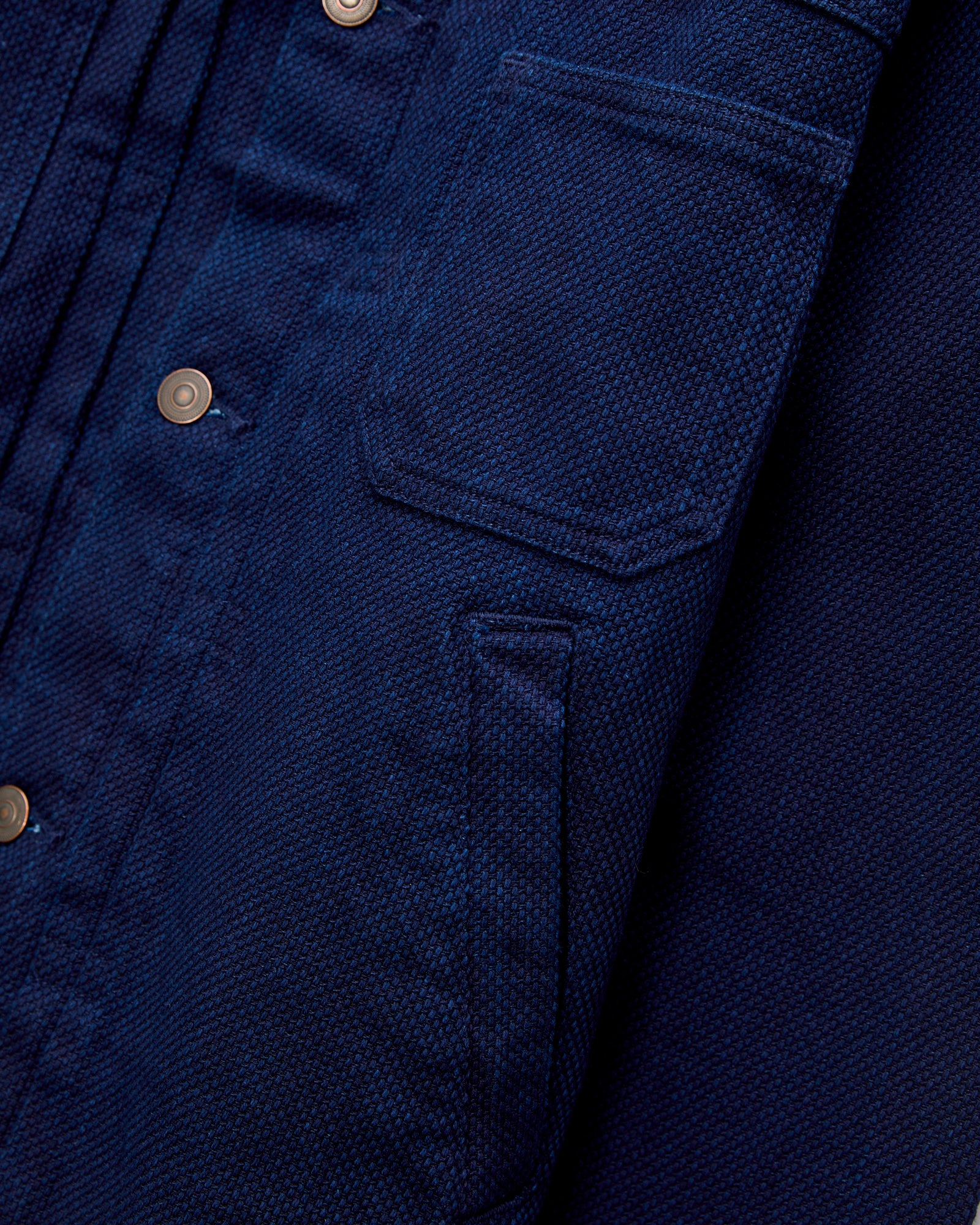 Double Cloth Sashiko Trucker Jacket in Pure Indigo - Image 6