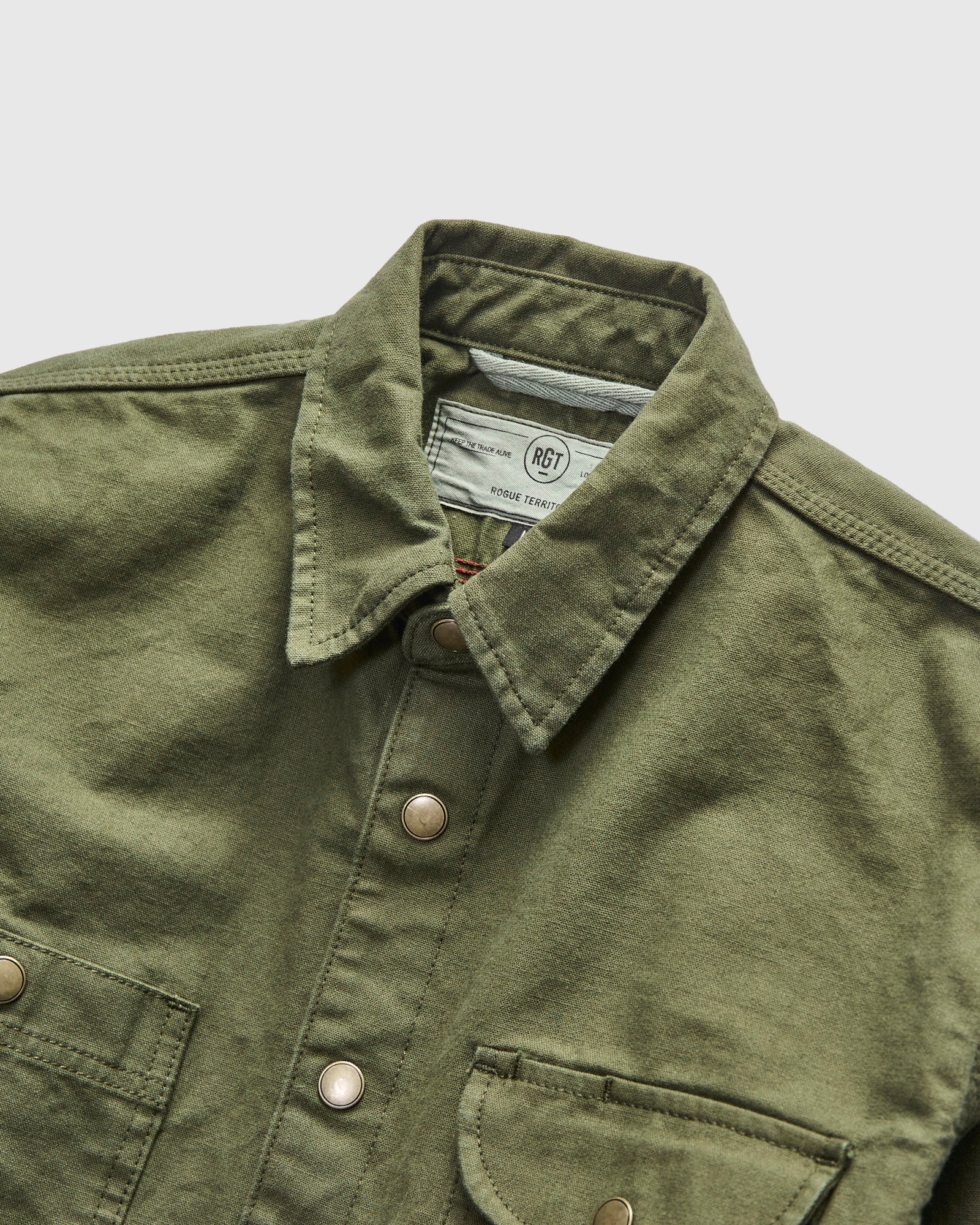 Dyed Canvas Work Shirt in Olive - Image 3