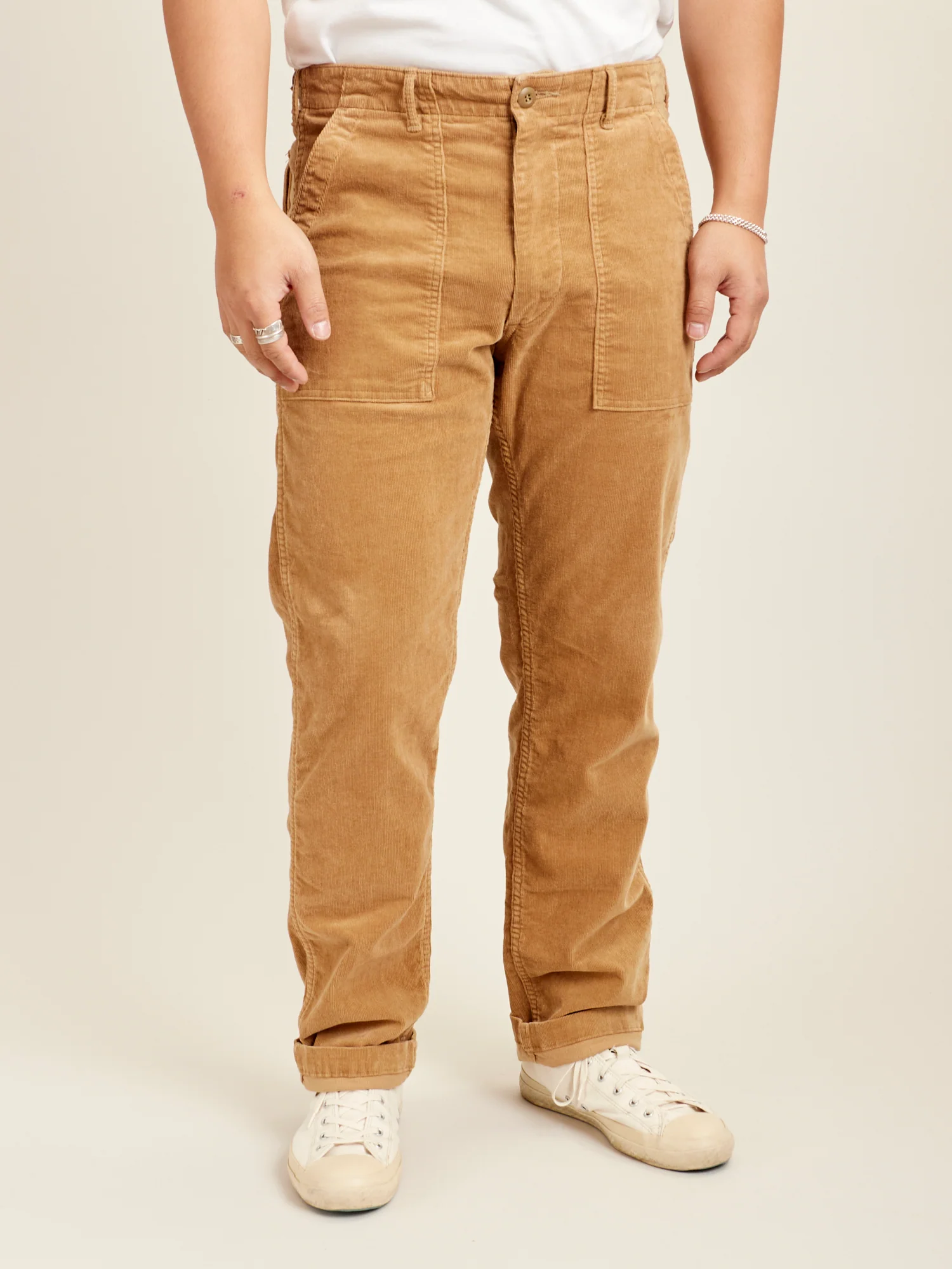 Slim Fatigue Pants in Beige Corduroy - Image 2