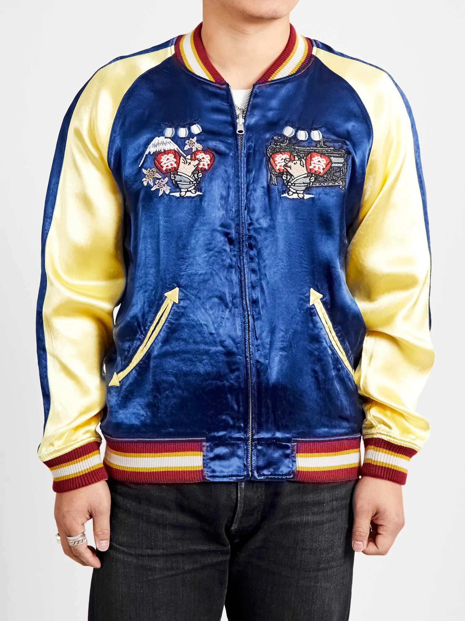 "Festival" Reversible Sukajan Souvenir Jacket in Blue/Purple - Image 3