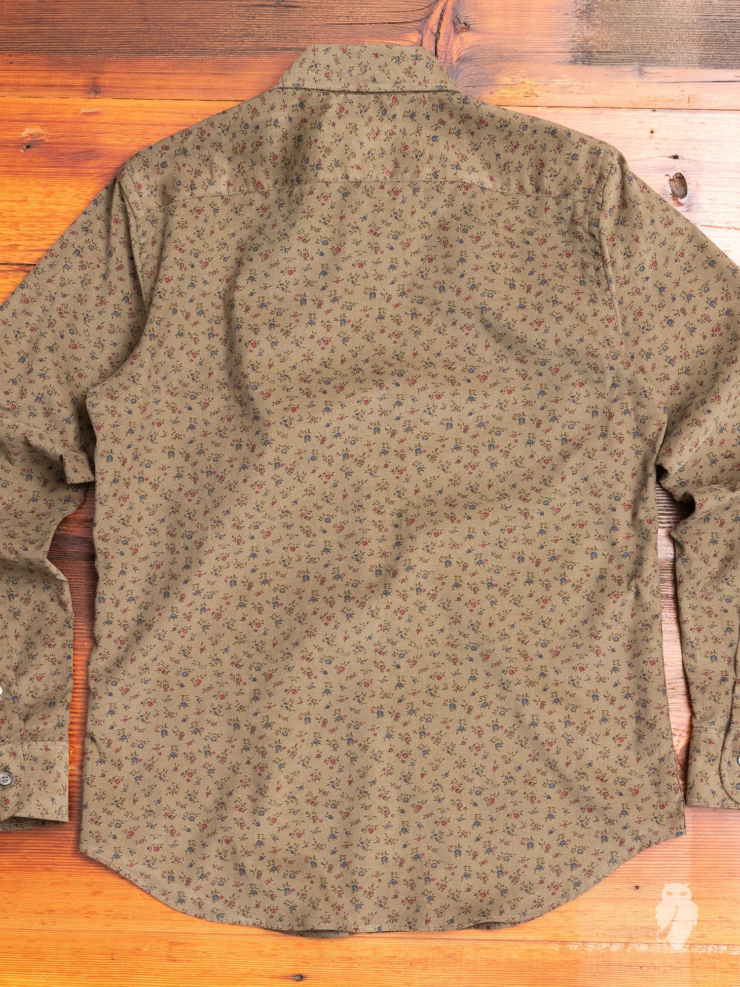 Floral Corduroy Button-Down Shirt in Olive - Image 7