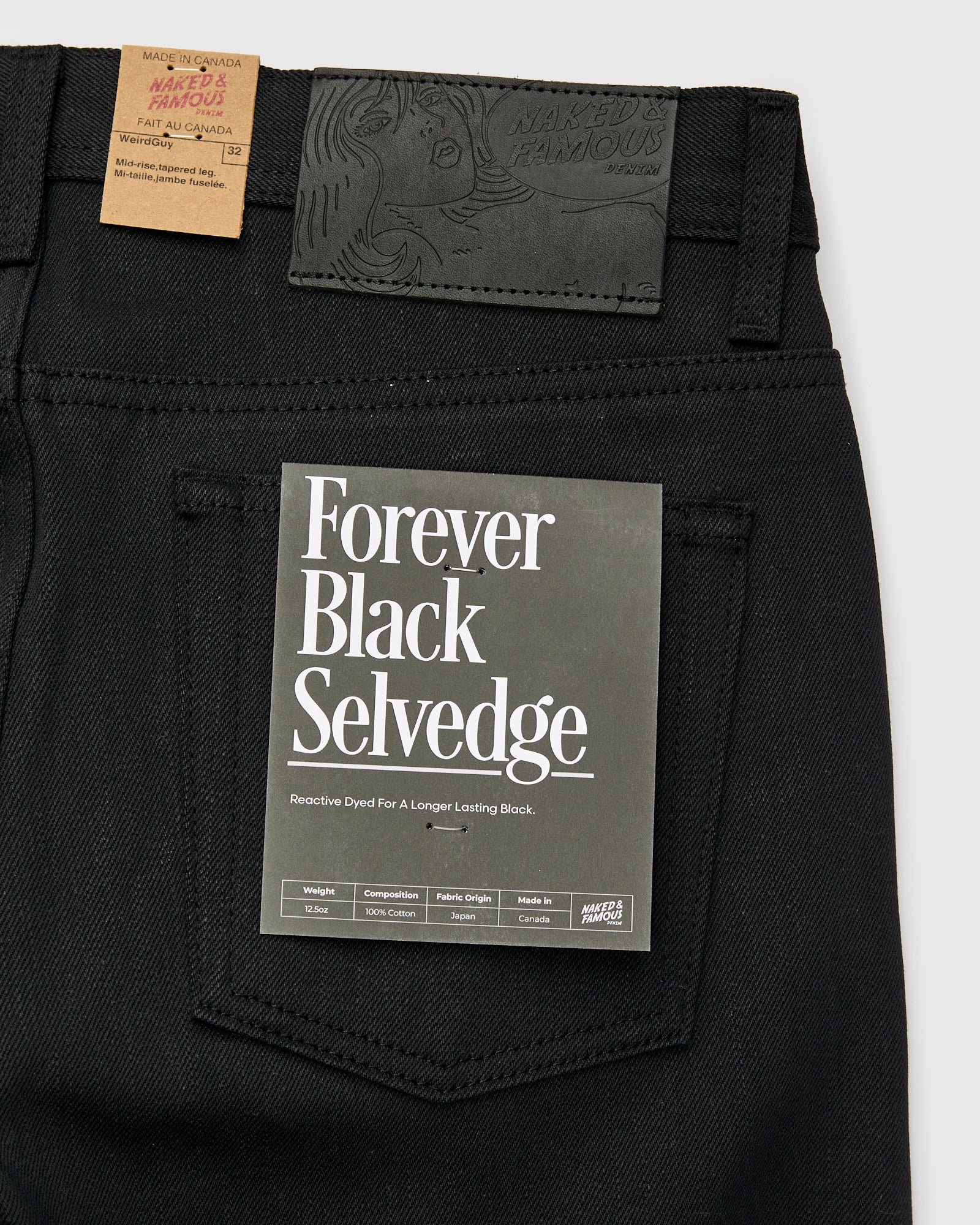 "Forever Black" 12.5oz No-Fade Selvedge Denim - Weird Guy Fit - Image 4