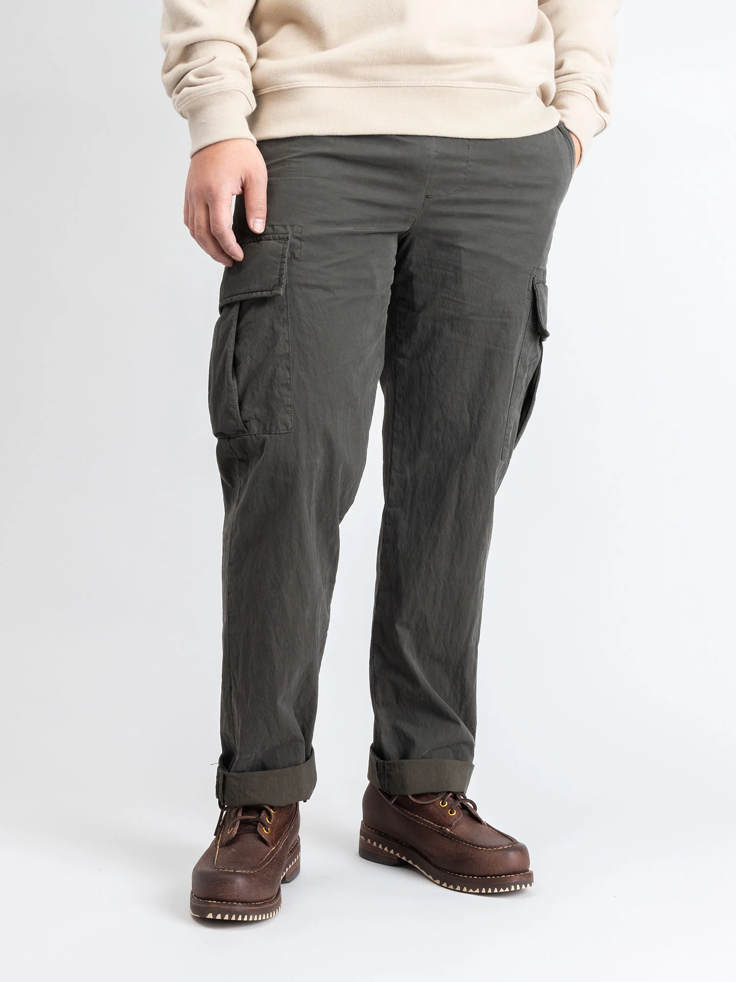 Garment Dyed Cargo Trousers in Army Green - Image 2