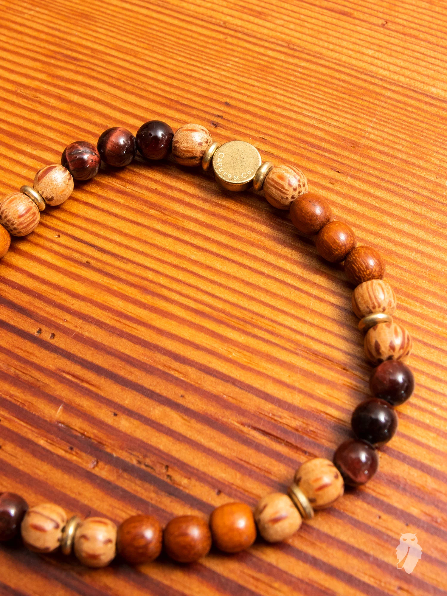 Gemstone Stretch Bracelet in Bayong Wood/Red Tiger Eye - Image 2