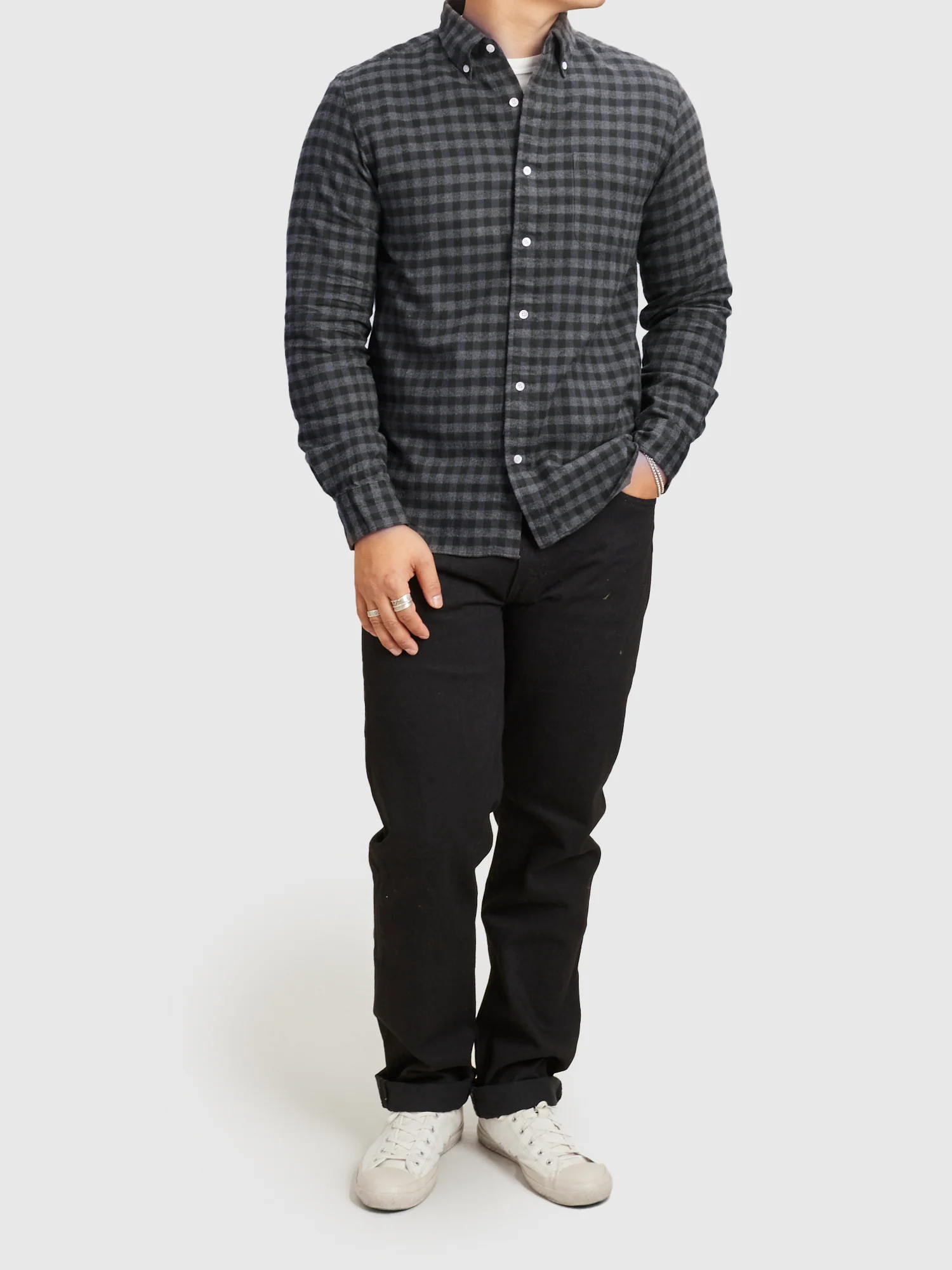 Gingham Check Button-Down Shirt in Grey - Image 11