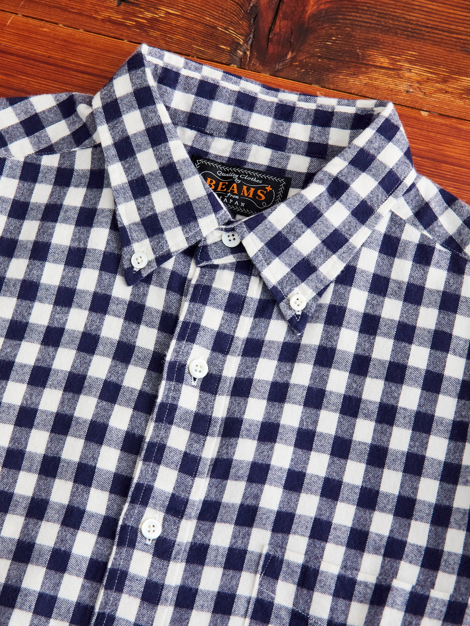 Gingham Check Button-Down Shirt in Navy - Image 3