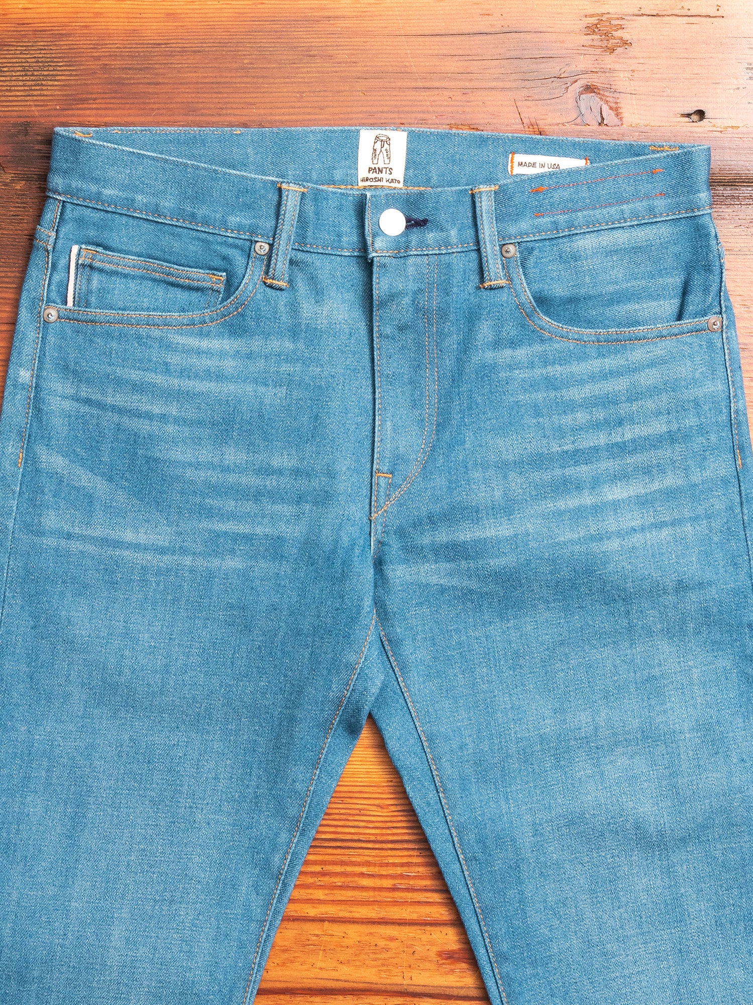 "Halen" 14oz Washed Indigo Stretch Selvedge Denim - Pen Slim - Image 4
