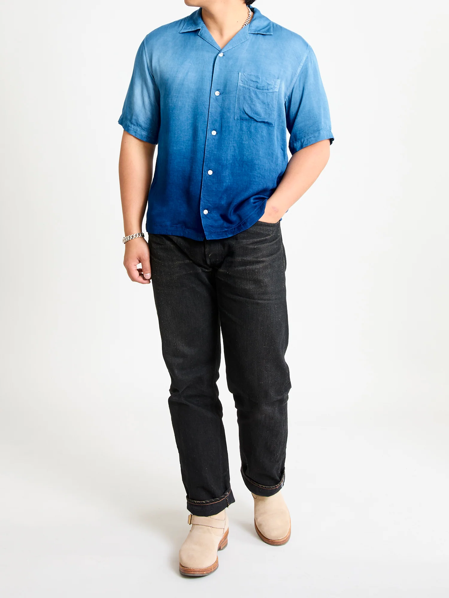 Hand-Dyed Short Sleeve Shirt in Indigo Gradient - Image 12
