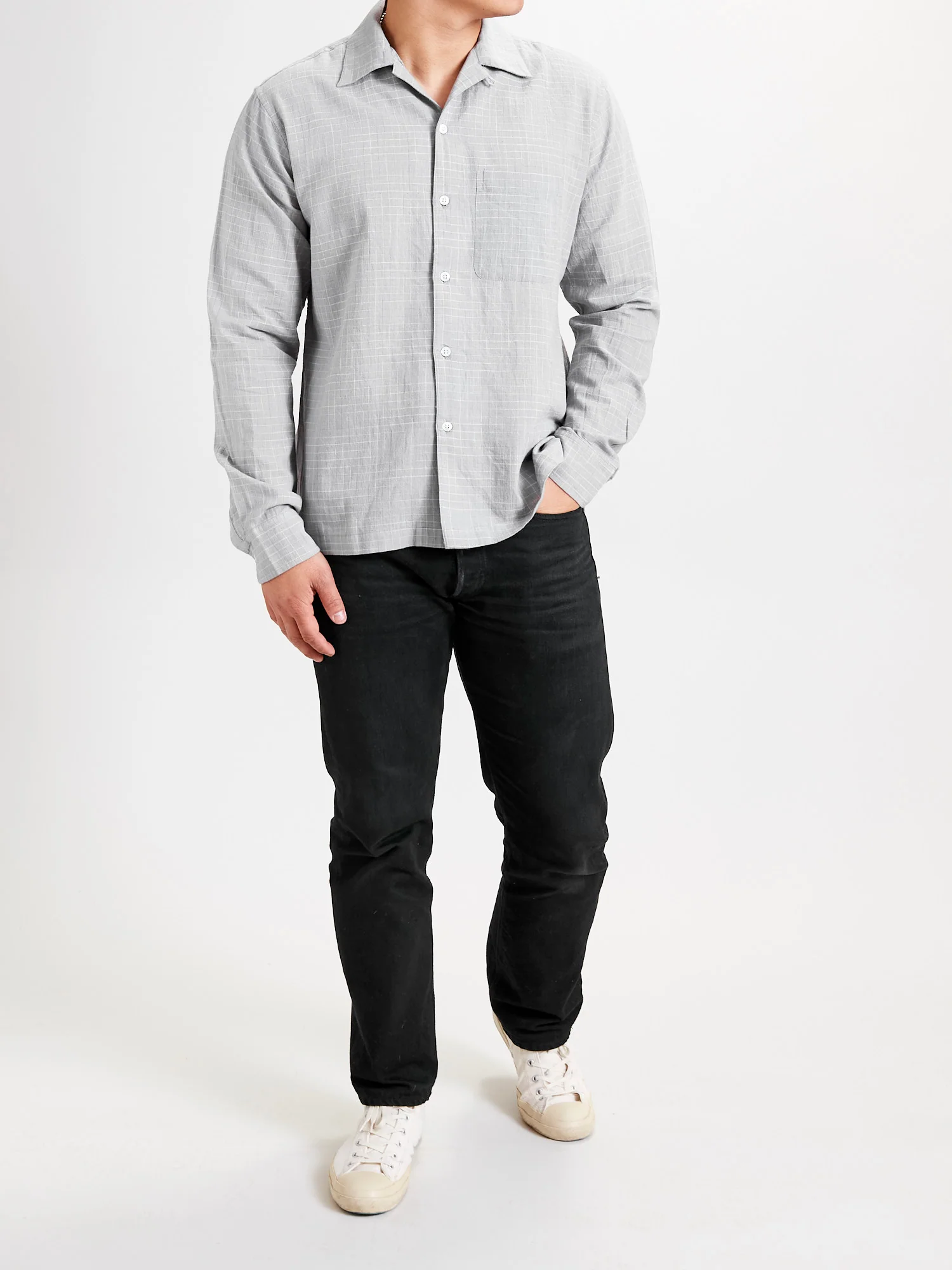 Handloom Loop Collar Shirt in Graphite Crosshatch - Image 10