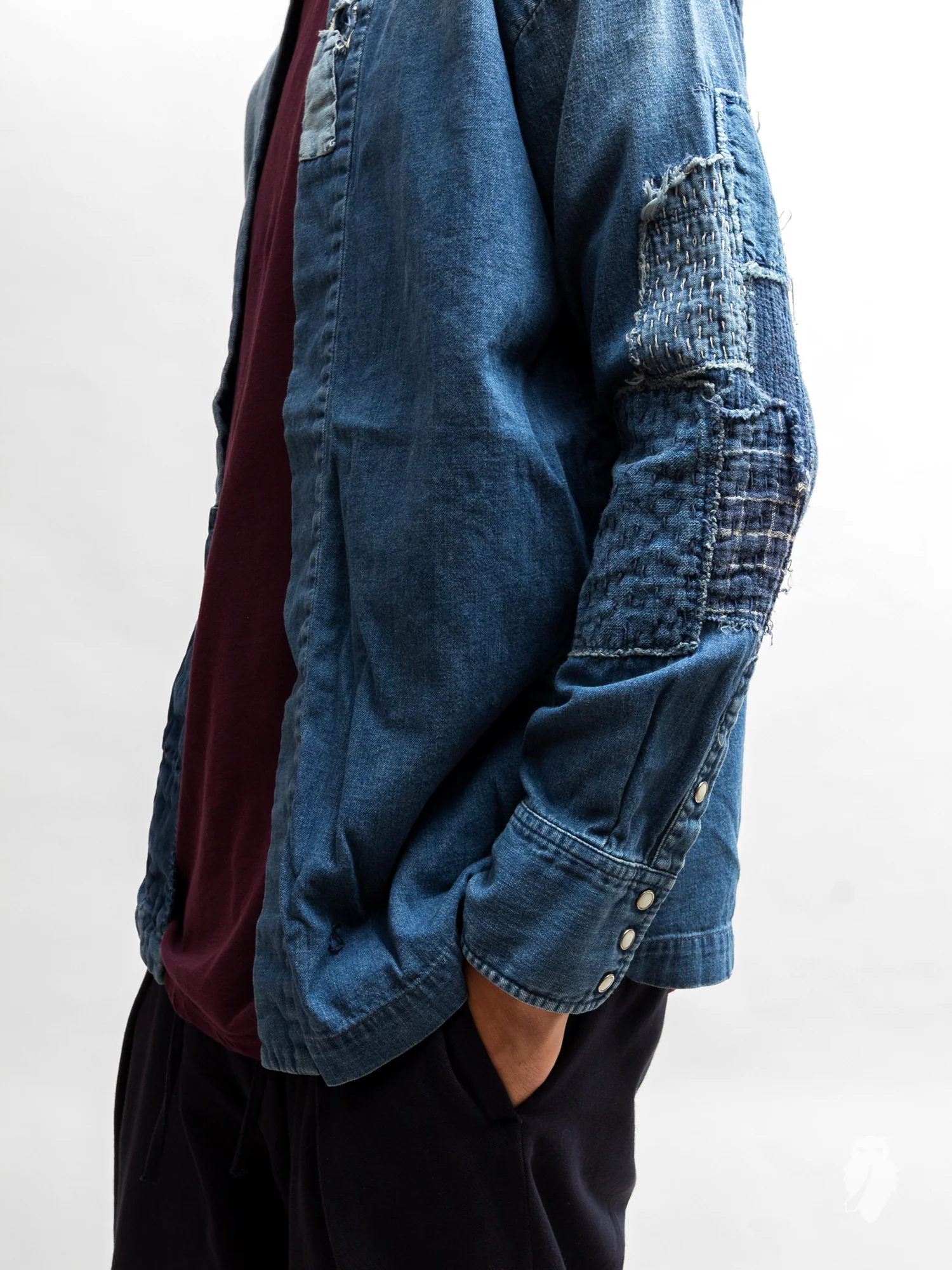 Haori Western Denim Shirt in Indigo Boro Repair - Image 6