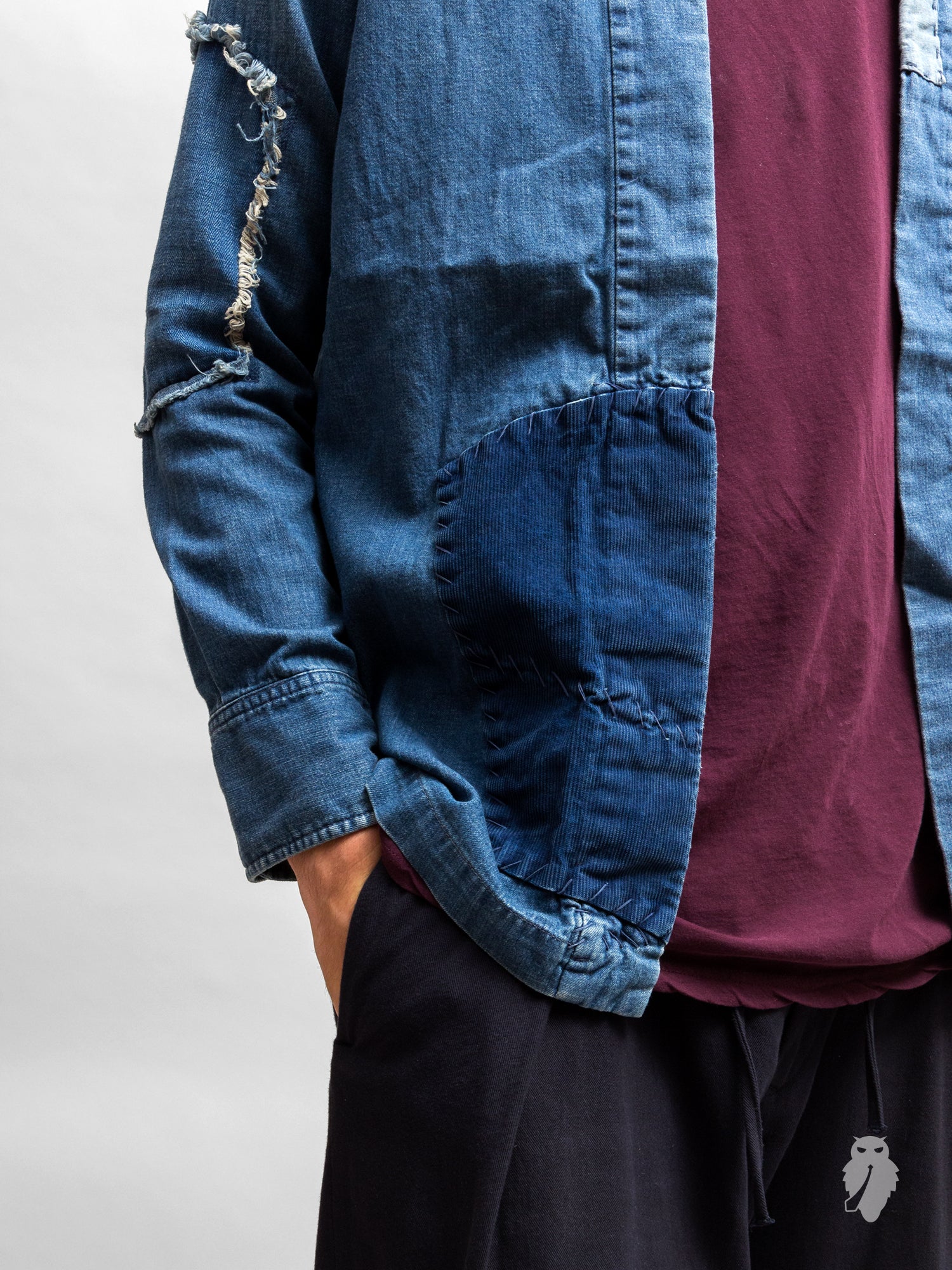 Haori Western Denim Shirt in Indigo Boro Repair - Image 8
