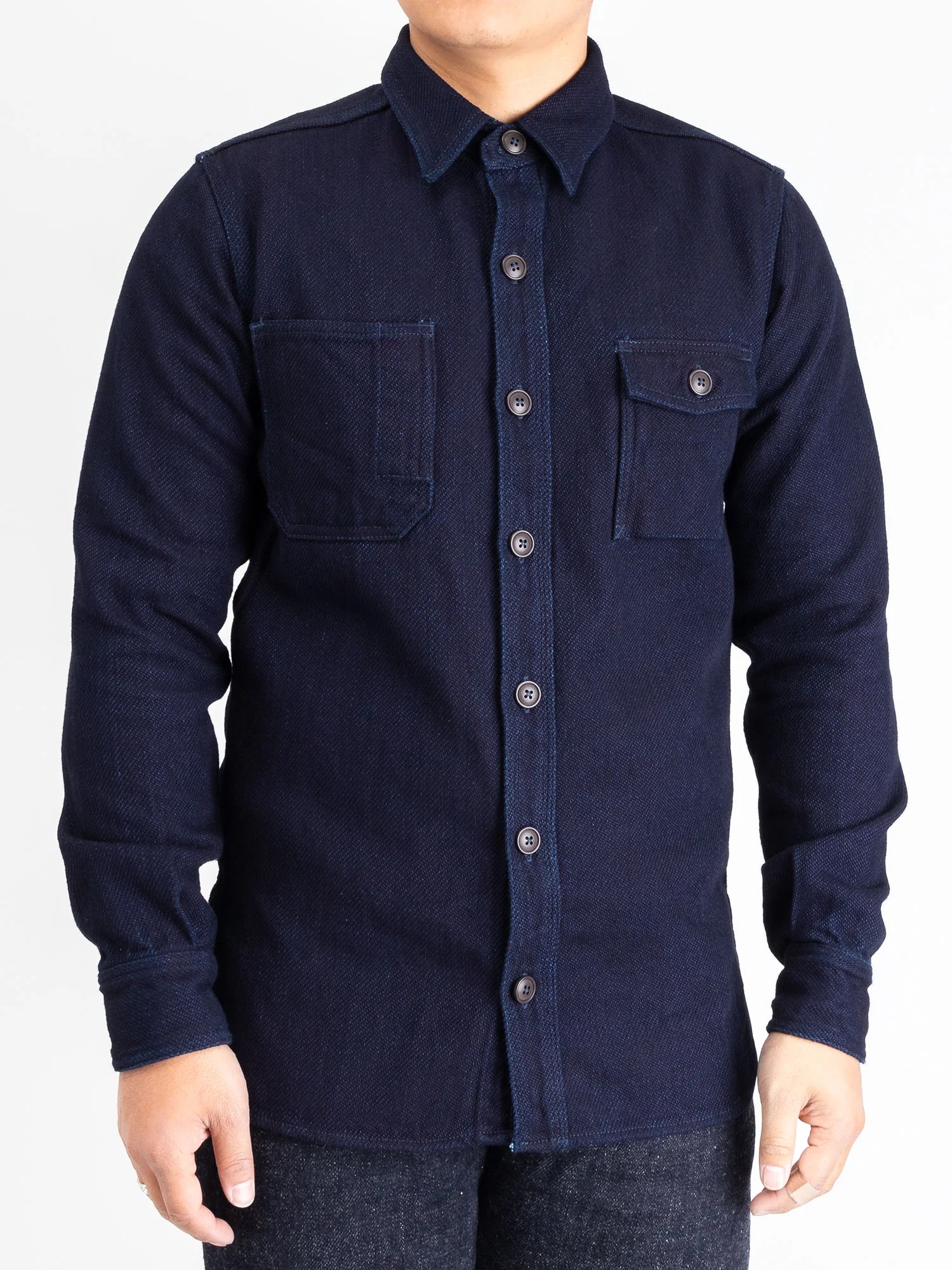 Heavyweight Dobby Sashiko Work Shirt in Indigo - Image 2