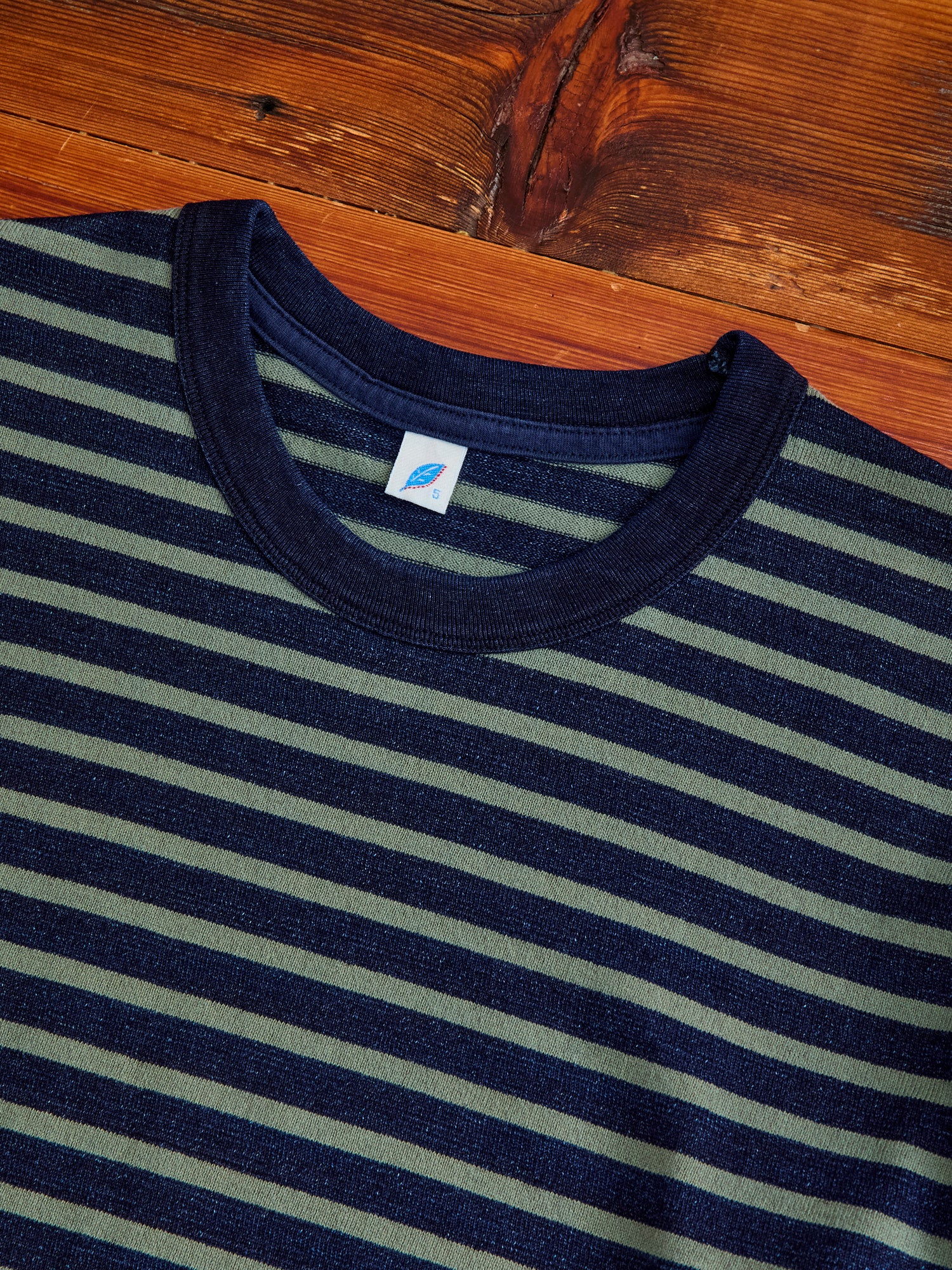 Heavyweight Striped T-shirt in Indigo x Olive - Image 3