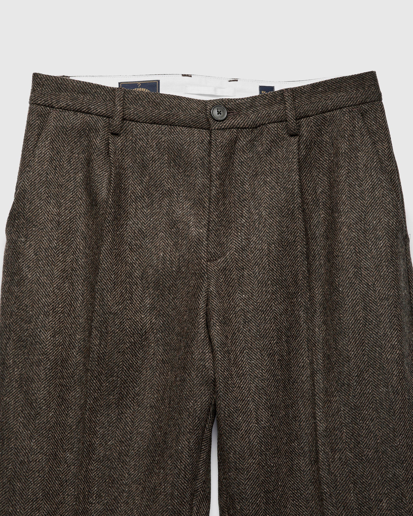 Herringbone Single Pleat Trousers in Brown - Image 4