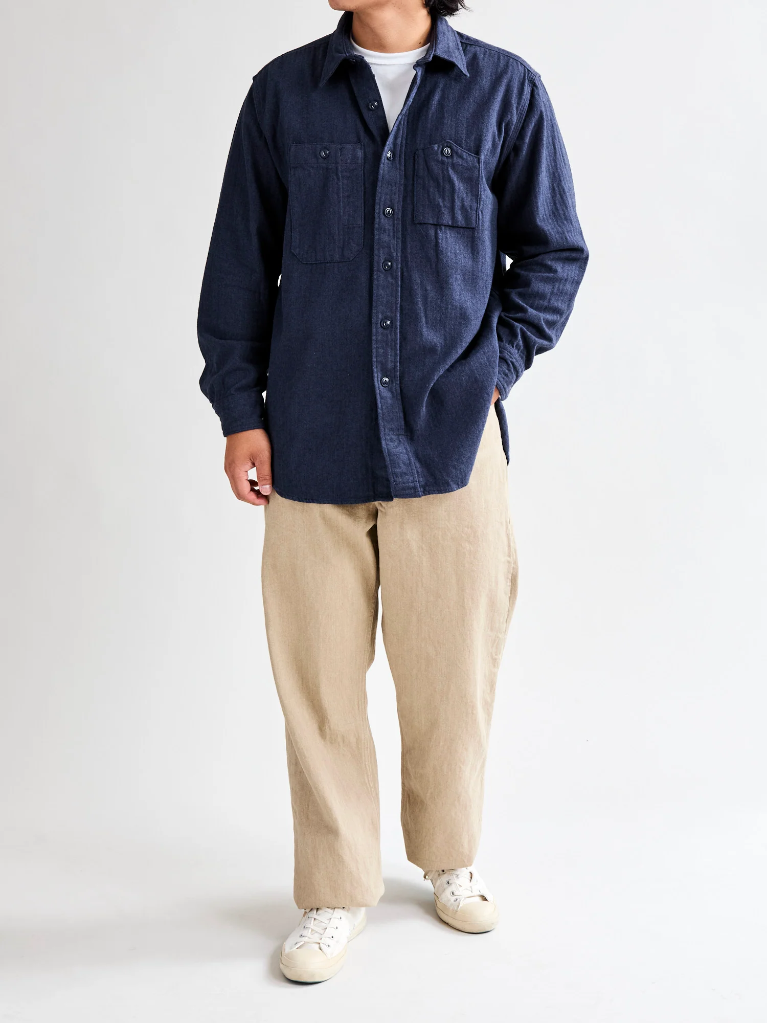 Herringbone Work Shirt in Navy - Image 11