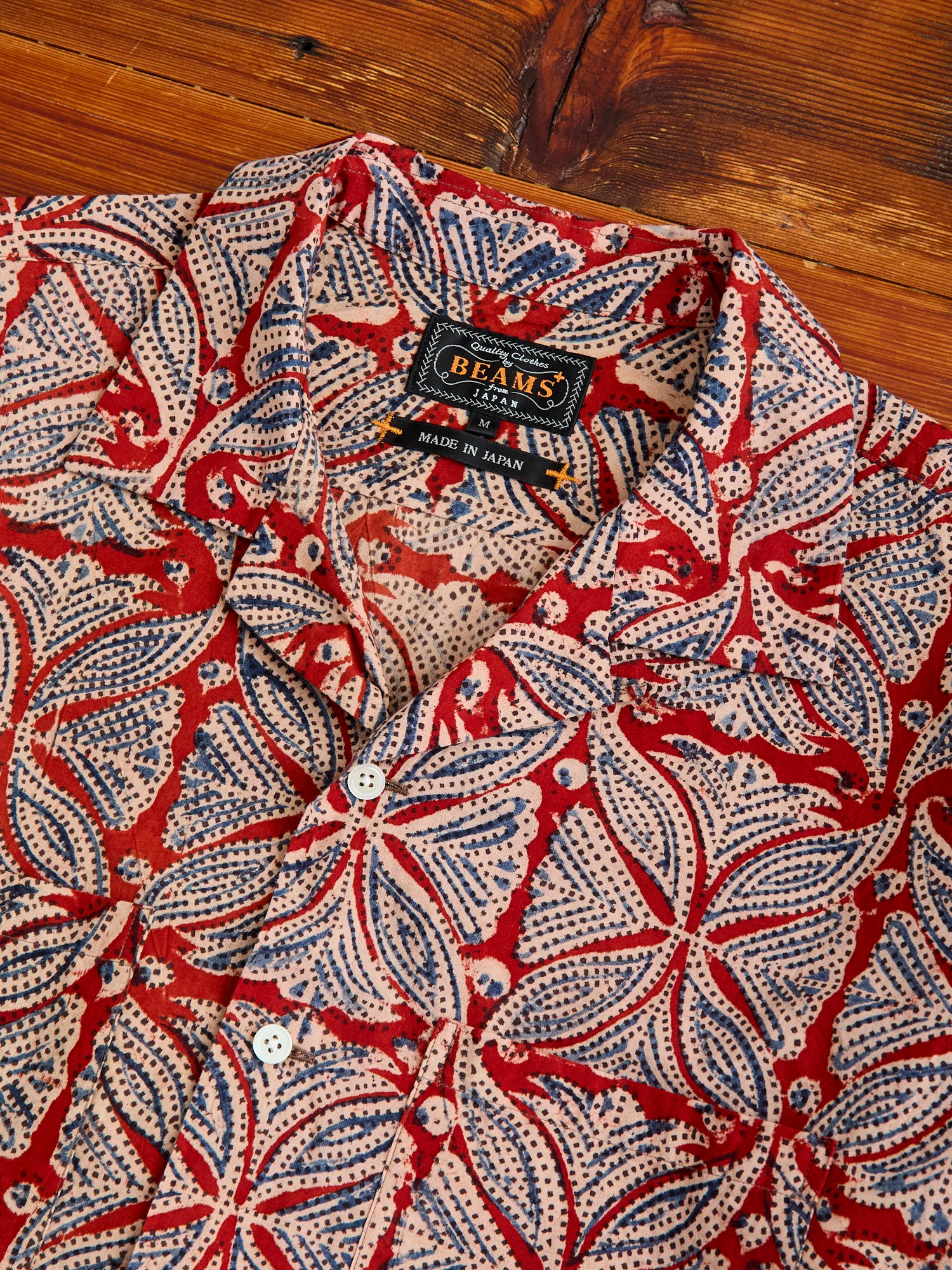 Indian Block Print Open Collar Shirt in Vermillion - Image 3