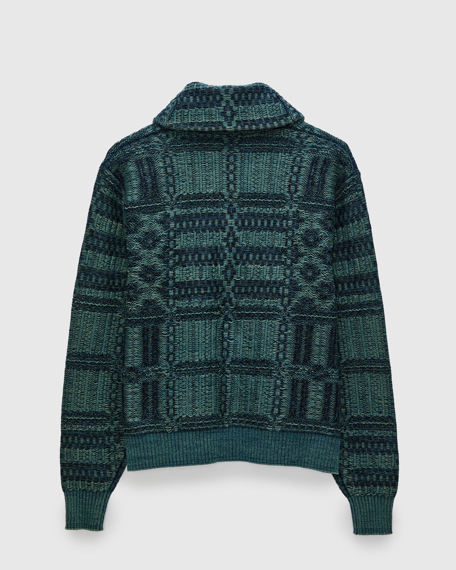 Jacquard-Knit Shawl Collar Cardigan in Indigo - Image 2