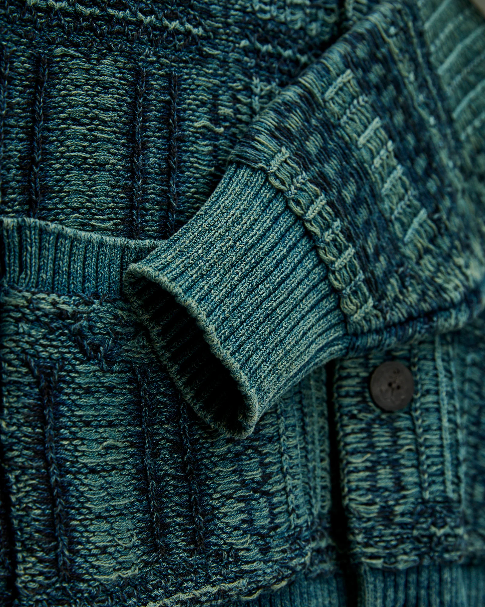 Jacquard-Knit Shawl Collar Cardigan in Indigo - Image 4