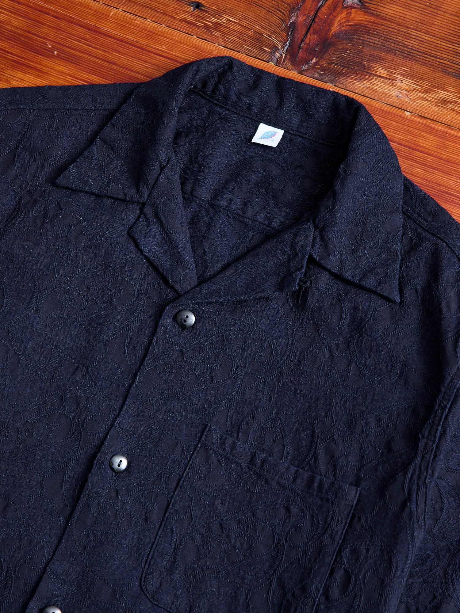 Jacquard Open Collar Shirt in Indigo Paisley - Image 3