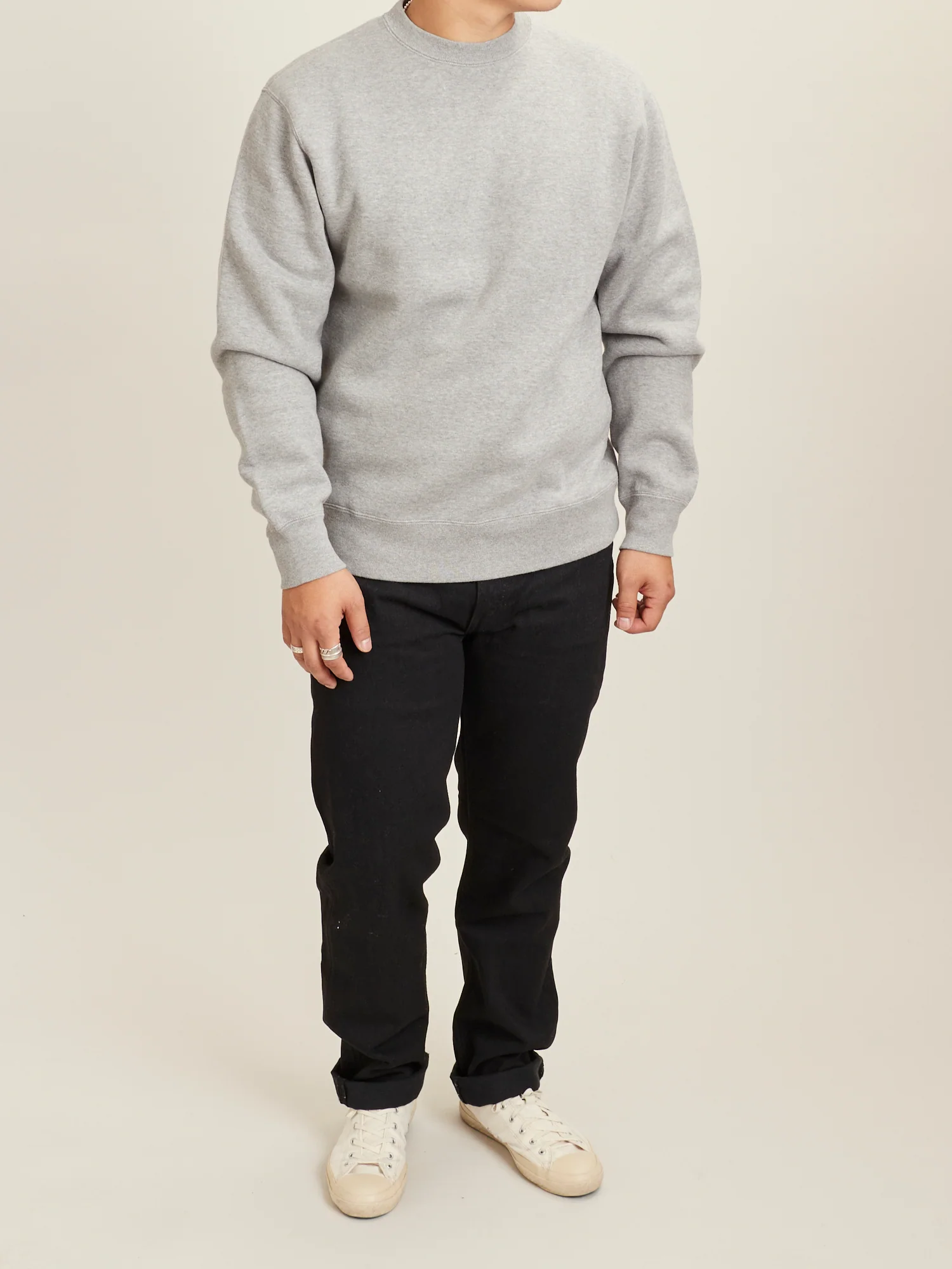 Japan-Made Fleece Crewneck in Heather Grey - Image 7