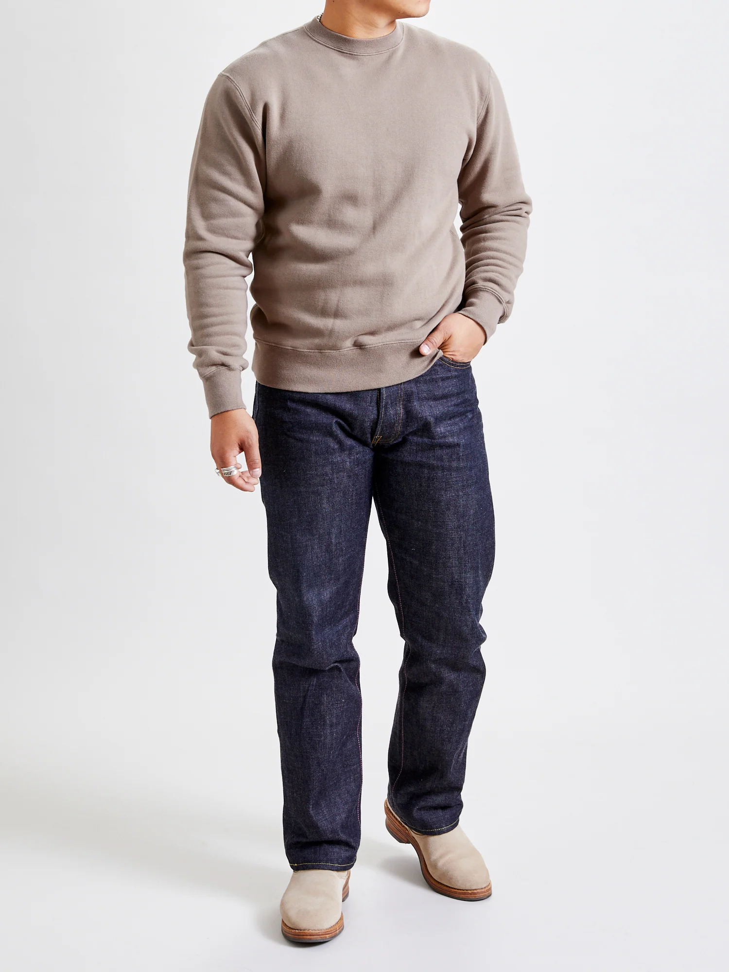 Japan-Made Fleece Crewneck in Khaki - Image 7