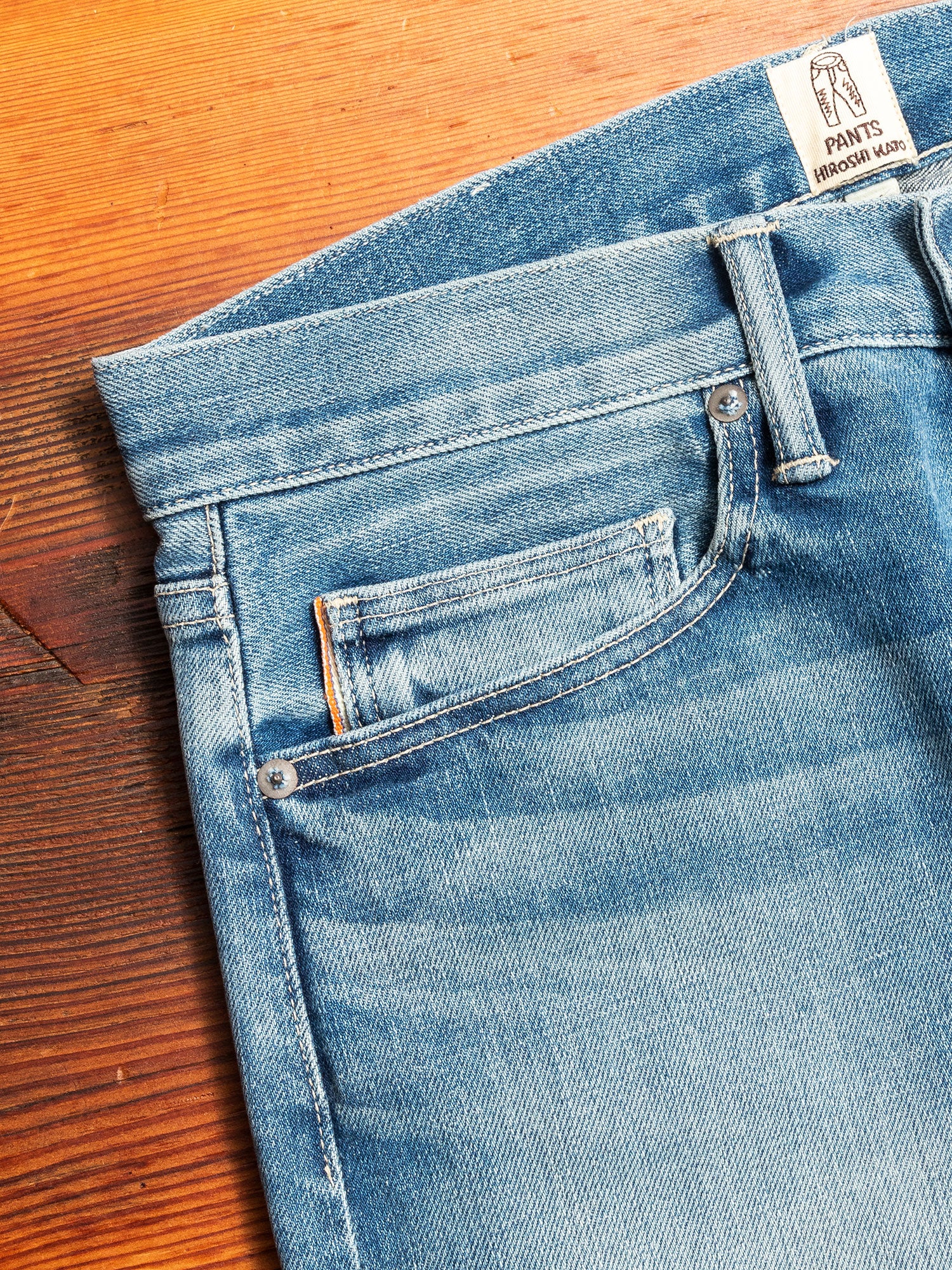 "Julian" 14oz Washed Indigo Stretch Selvedge Denim - Pen Slim - Image 5