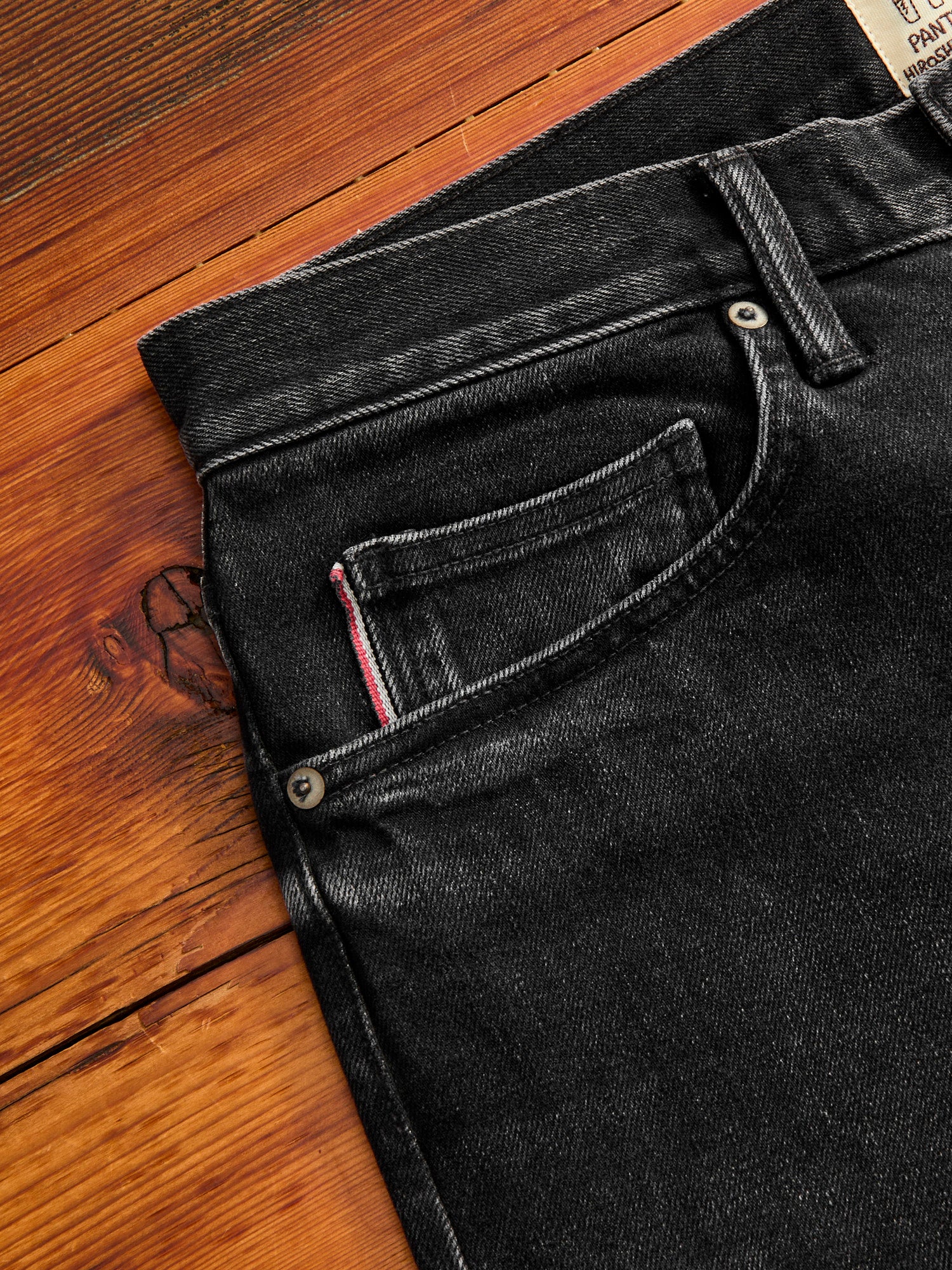 "Krist" 14oz Washed Black Stretch Selvedge Denim - Hammer Straight - Image 5