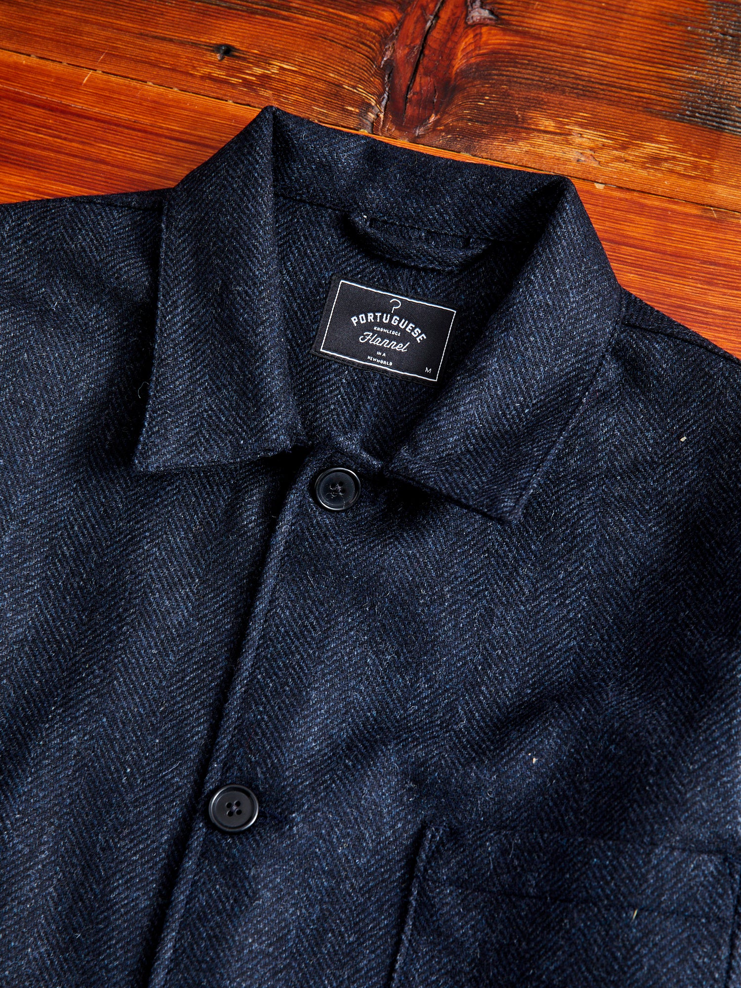 Labura Herringbone Wool Chore Coat in Navy - Image 3