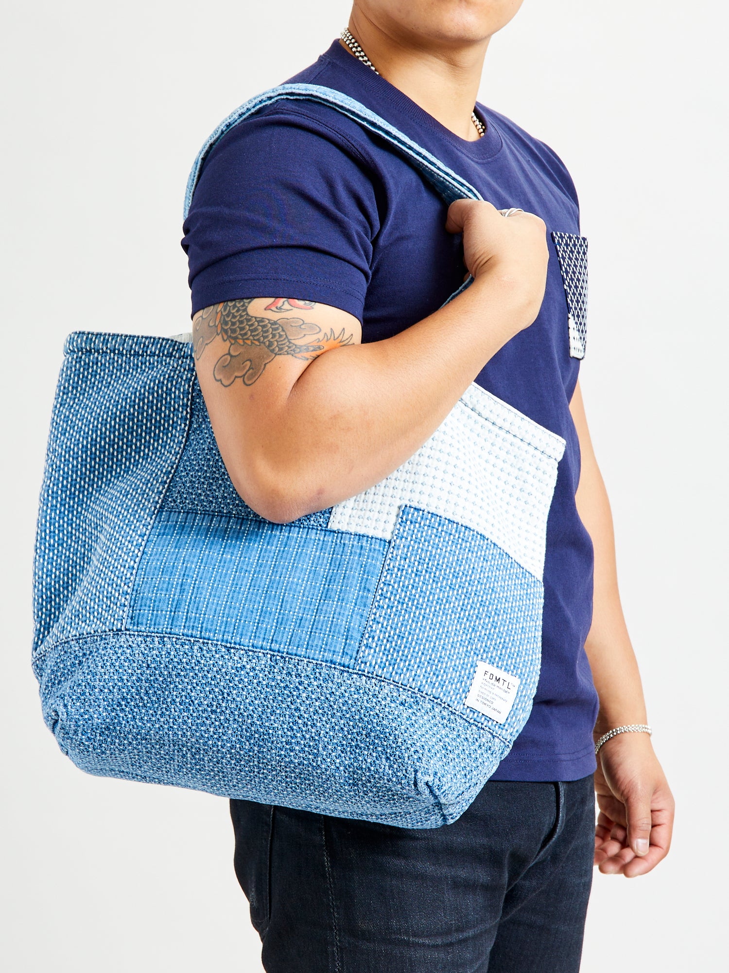 Large Boro Patchwork Tote Bag in 3-Year Wash - Image 2