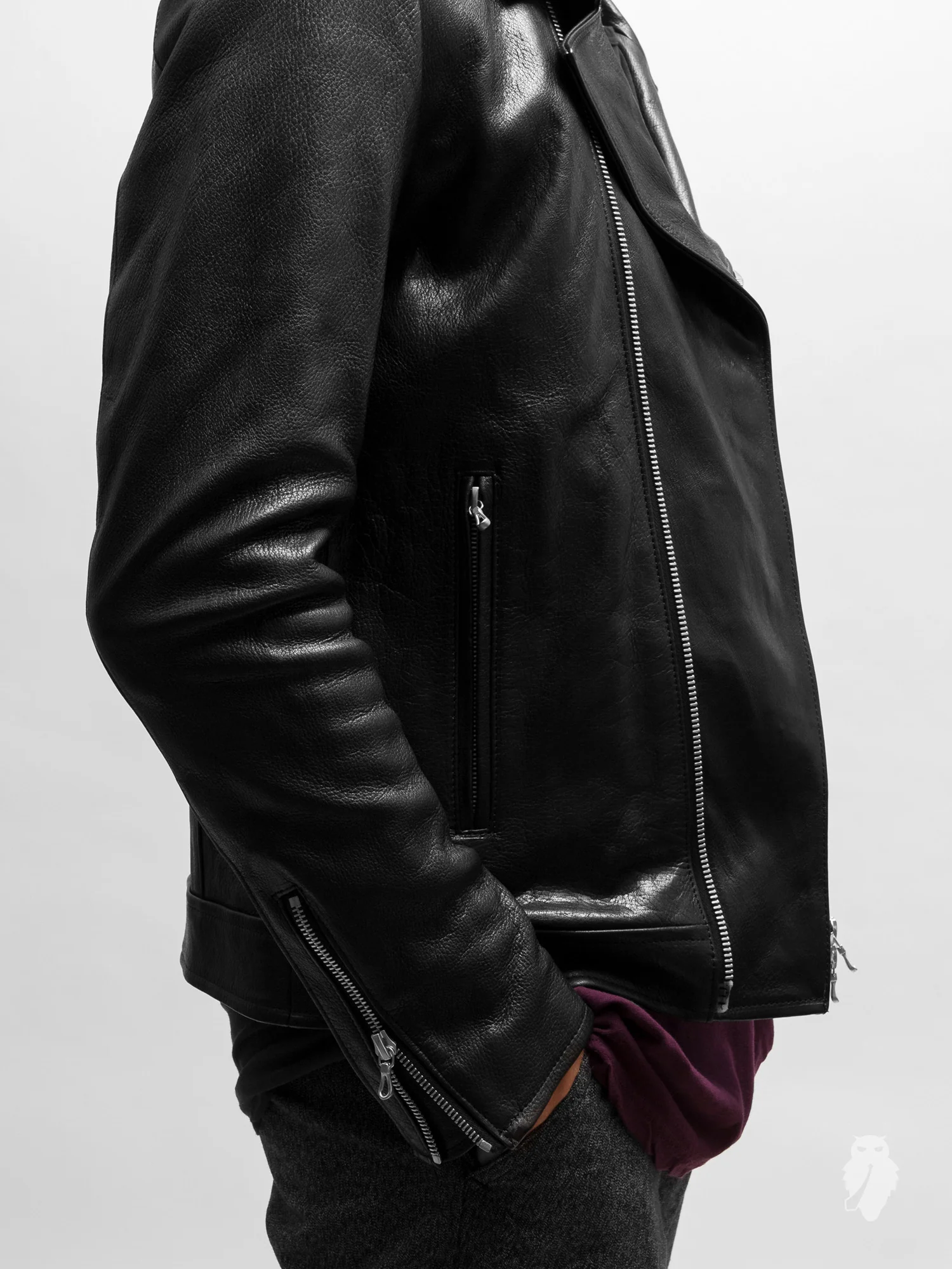 Leather Double Rider Jacket in Black - Image 10