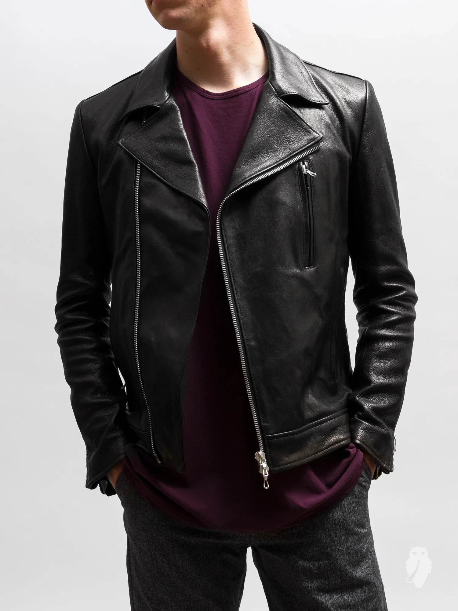 Leather Double Rider Jacket in Black - Image 2