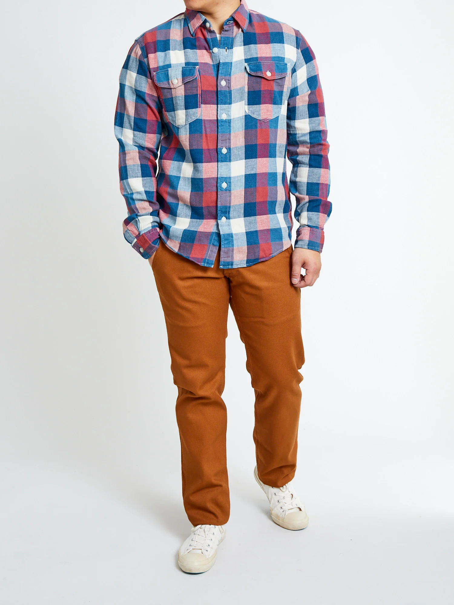 Lee Cotton-Linen Workshirt in Red/Indigo Plaid - Image 10