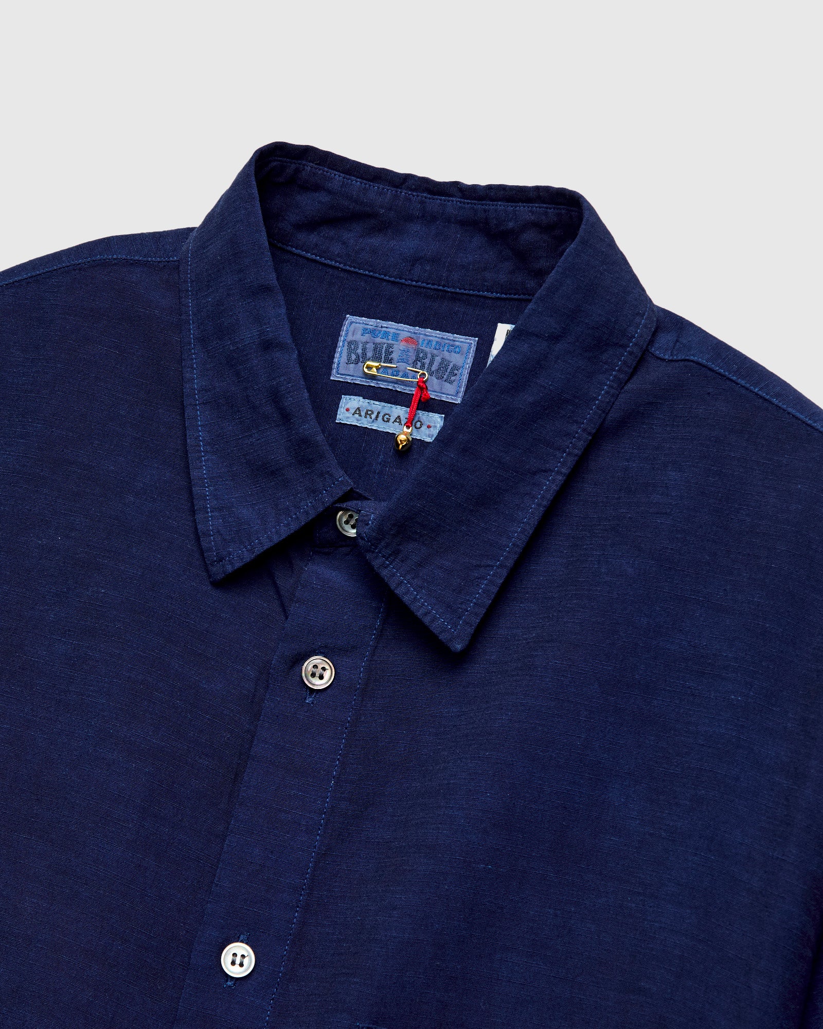 Linen Broad Cloth Short Sleeve Shirt in Pure Dark Indigo - Image 3