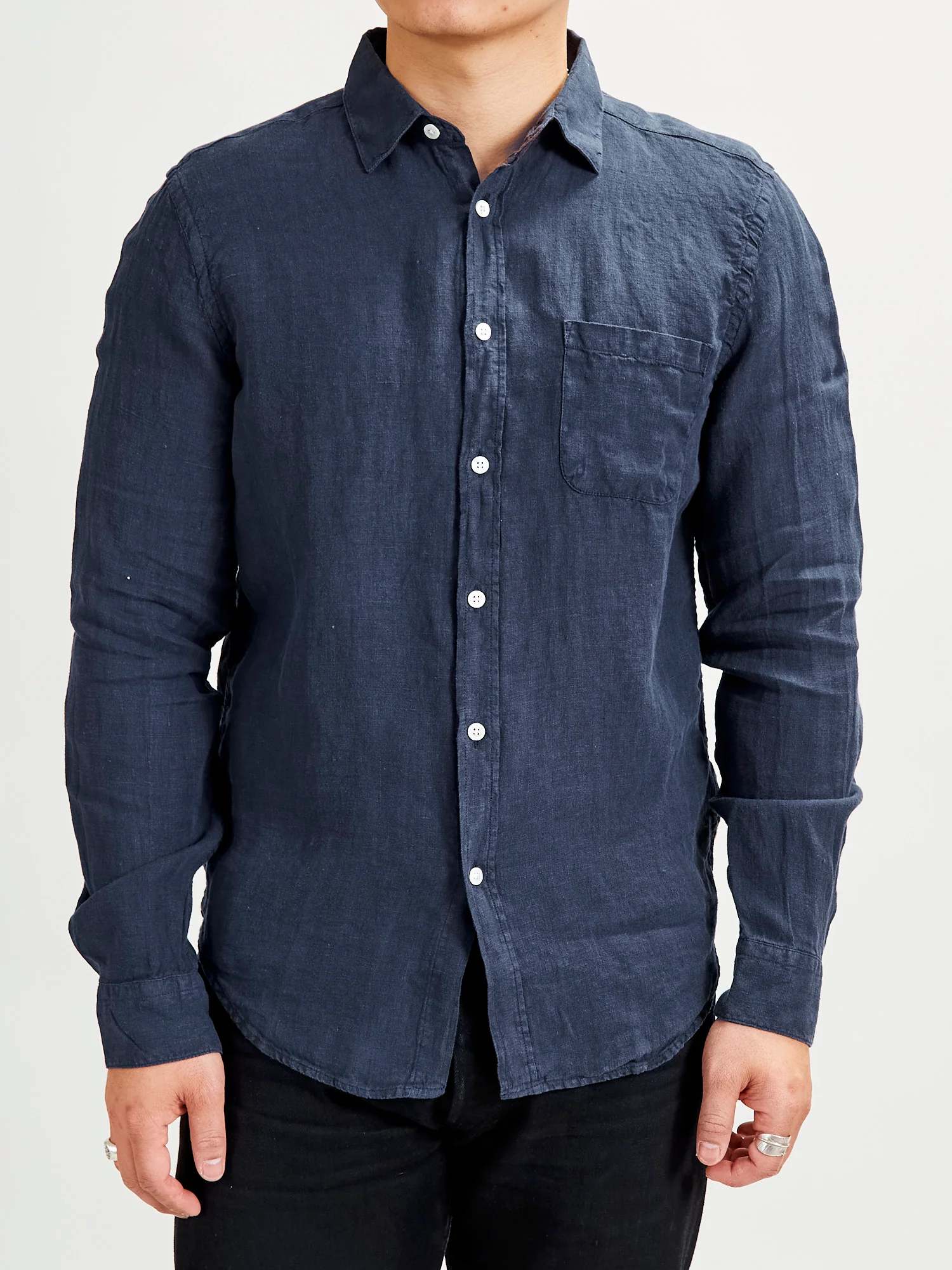 Linen Button-Up Shirt in Navy - Image 2