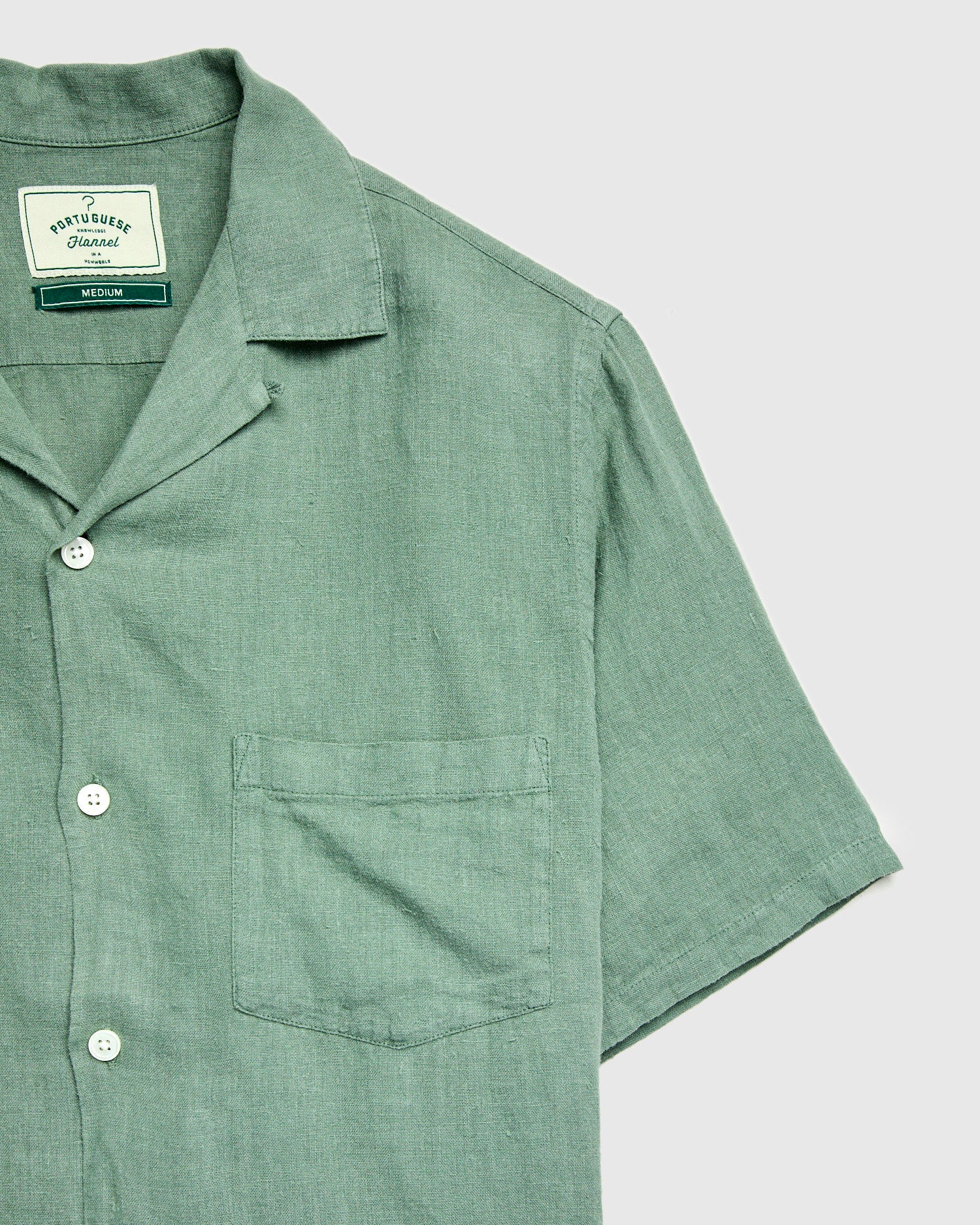 Linen Camp Collar Shirt in Dry Green - Image 5