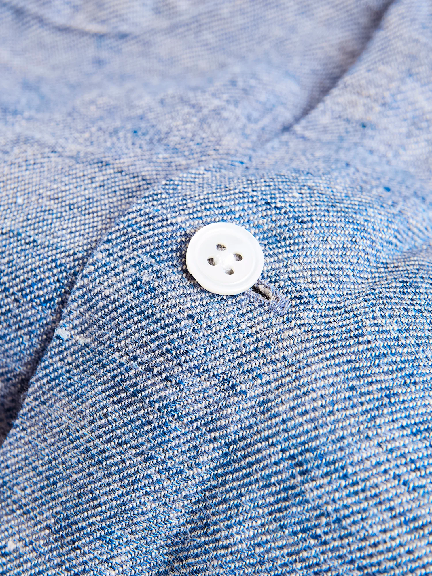Linen Chambray Open Collar Shirt in Navy - Image 6