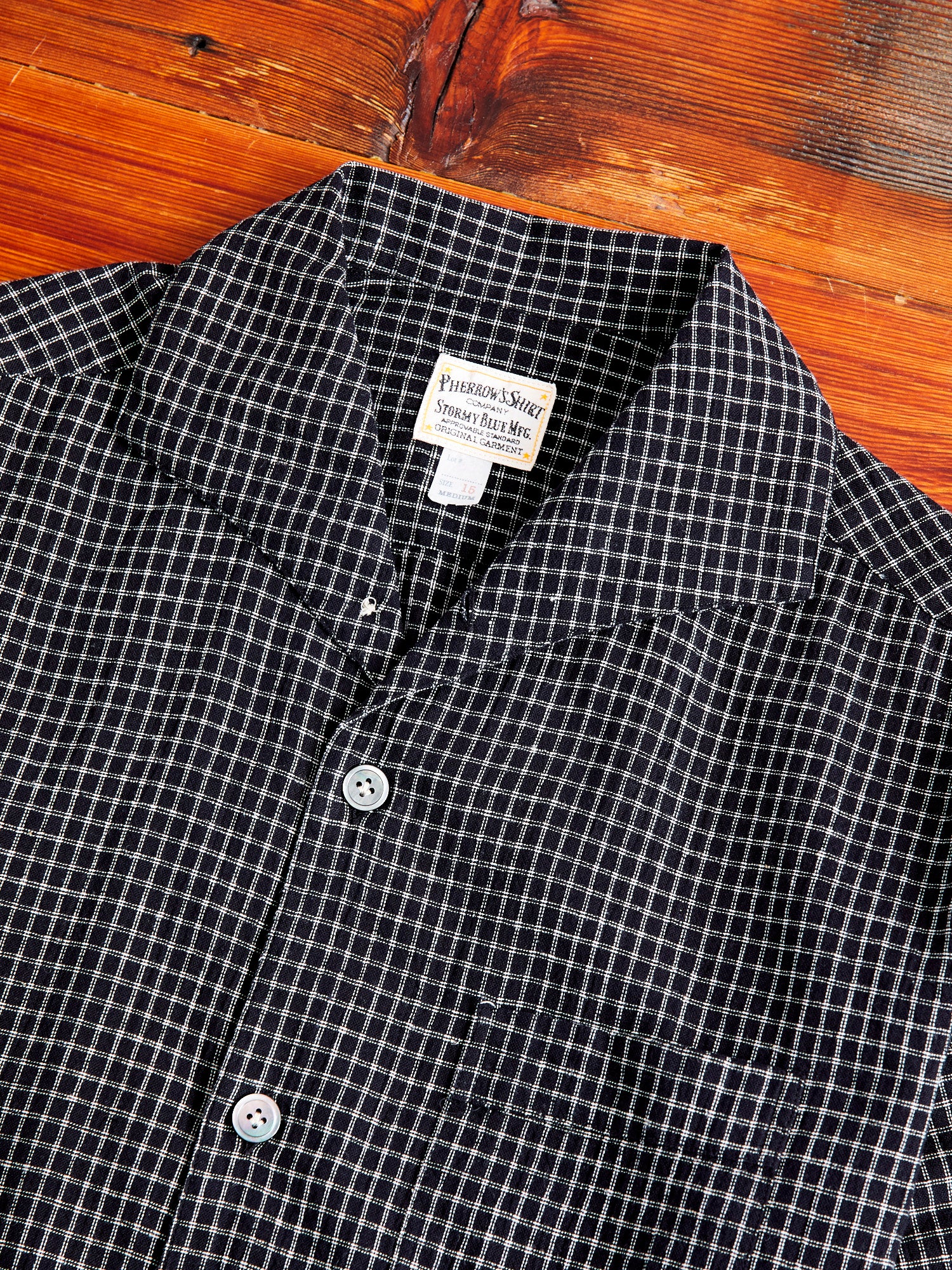 Linen Italian Collar Shirt in Black Check - Image 3