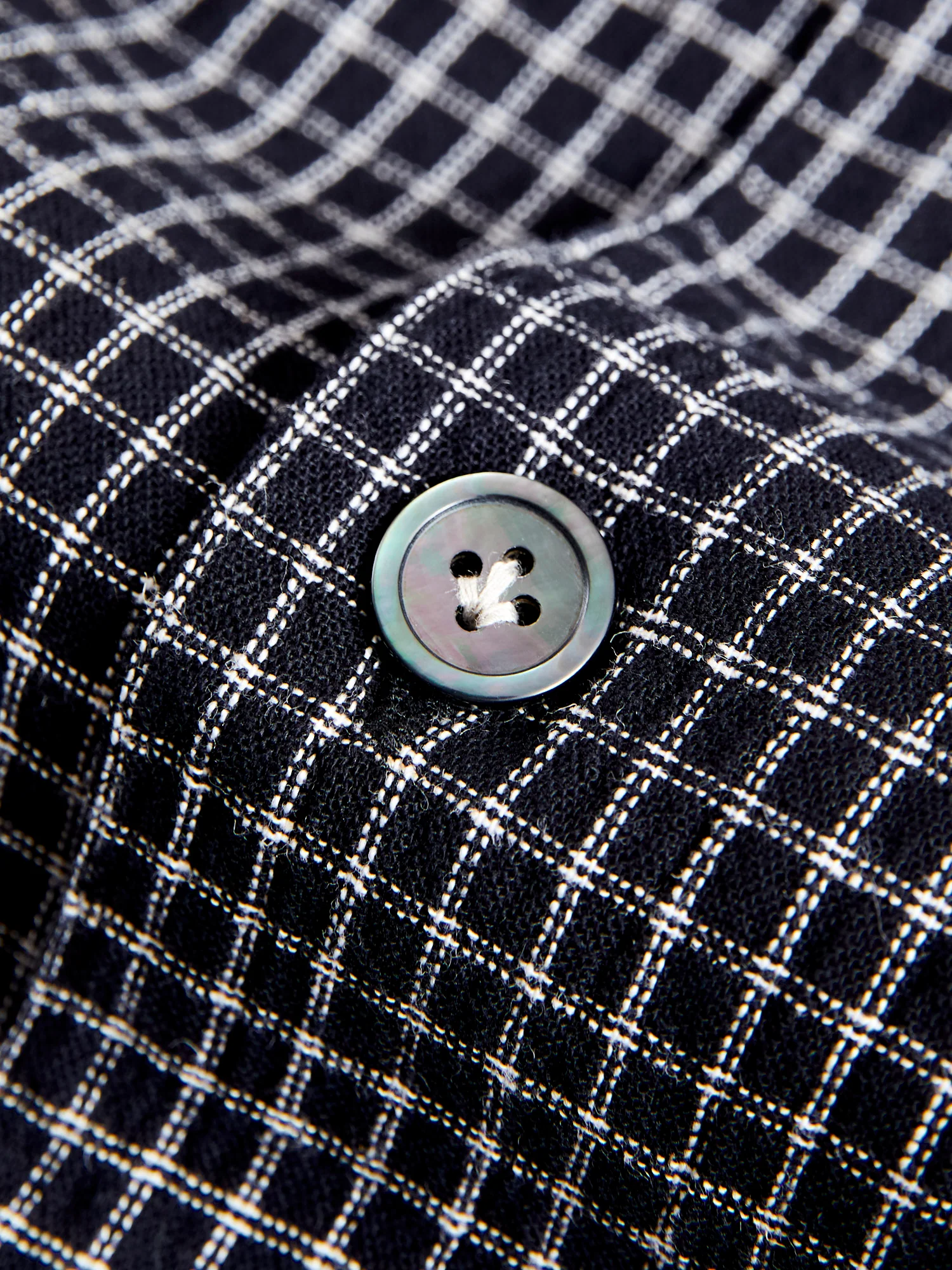 Linen Italian Collar Shirt in Black Check - Image 6