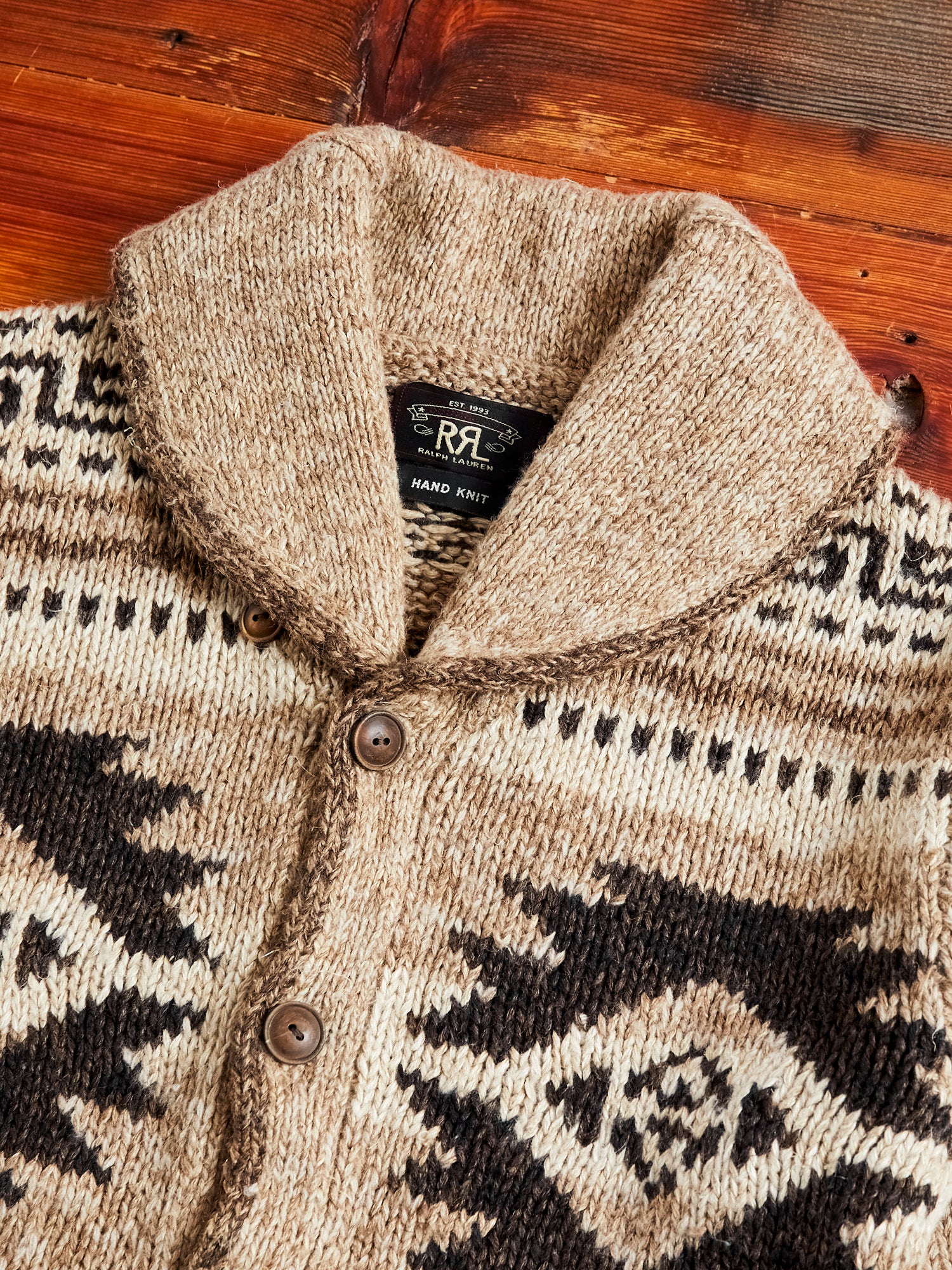 Linen-Silk Shawl Collar Cardigan in Brown Tan Multi - Image 3