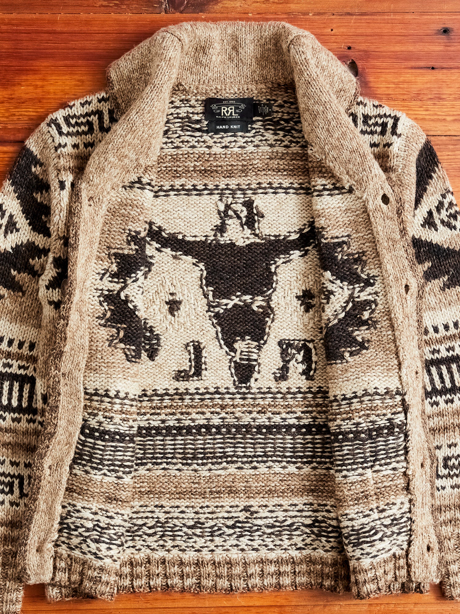 Linen-Silk Shawl Collar Cardigan in Brown Tan Multi - Image 6