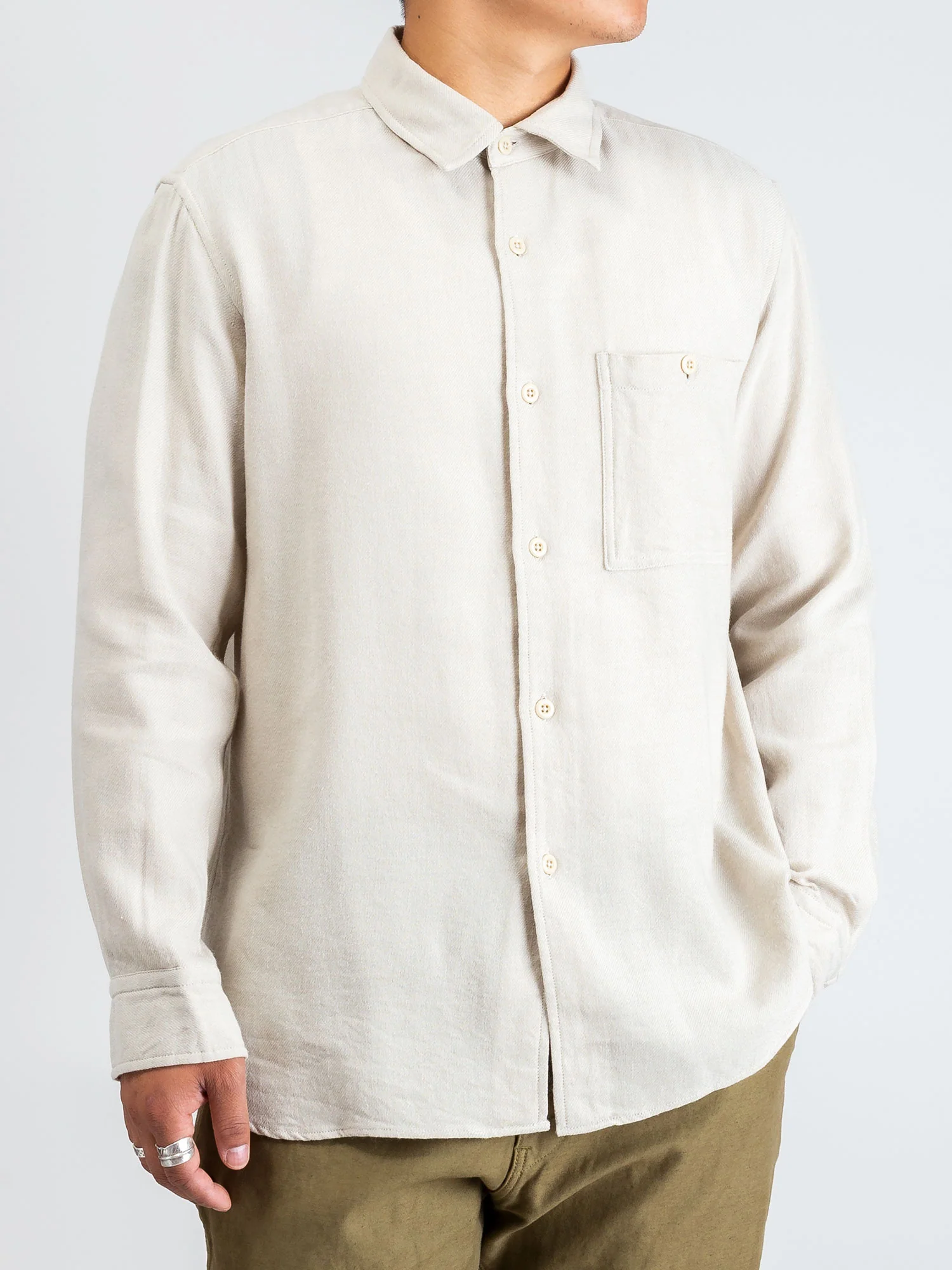 Linen-Wool Work Shirt in Off White - Image 2