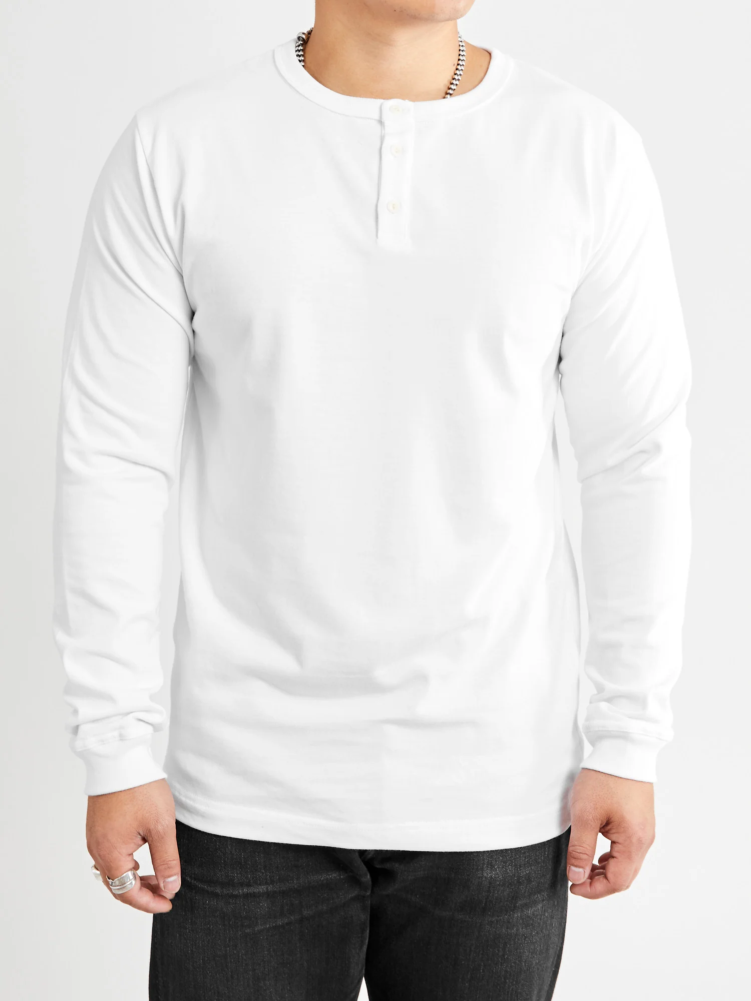 Long Sleeve Henley in White - Image 2